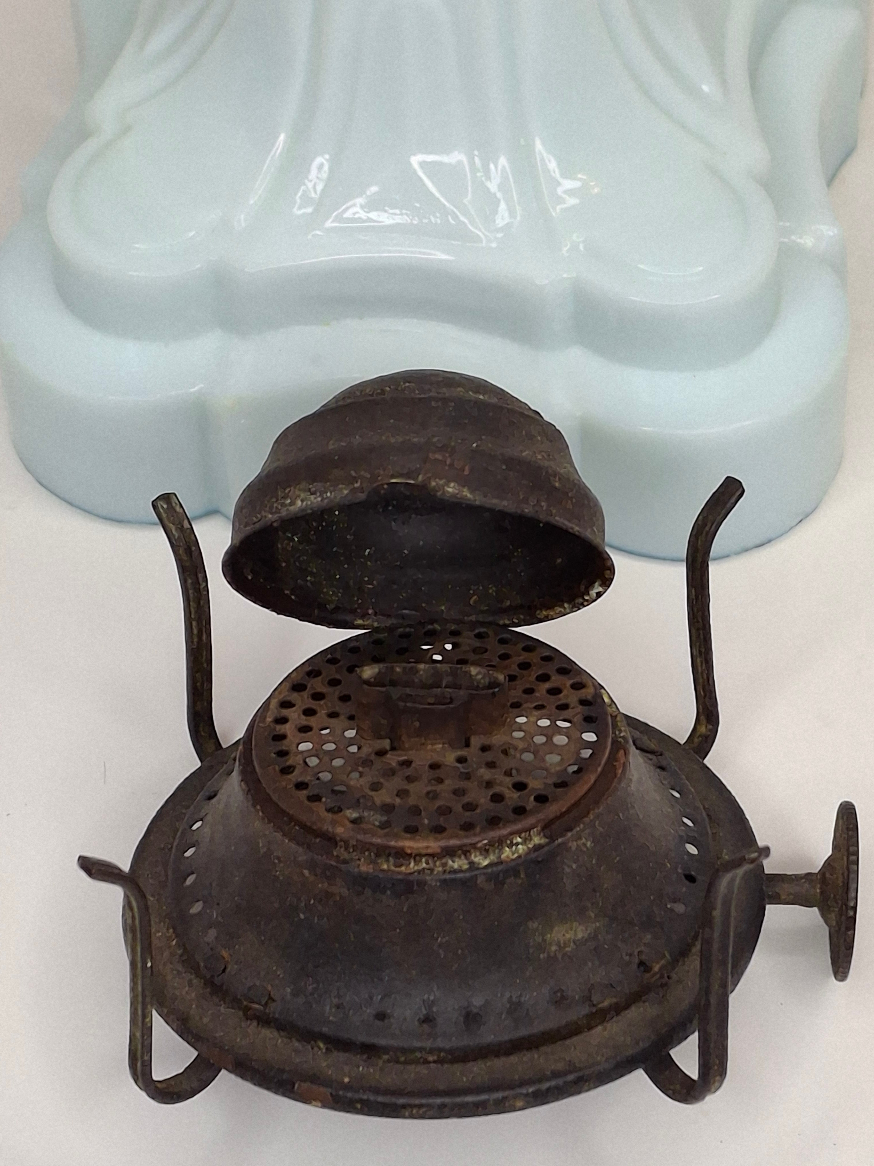 Antique Victorian Oil Lamp Blue Milk Glass Gestler Collection P&A Banner Burner