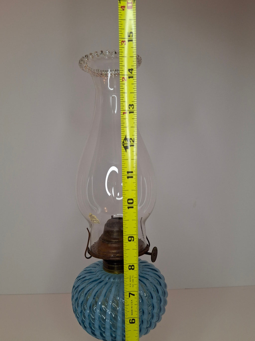 Rare Thuro Collection Sheldon Swirl Opalescent Kerosene Oil Lamp Blue Reverse