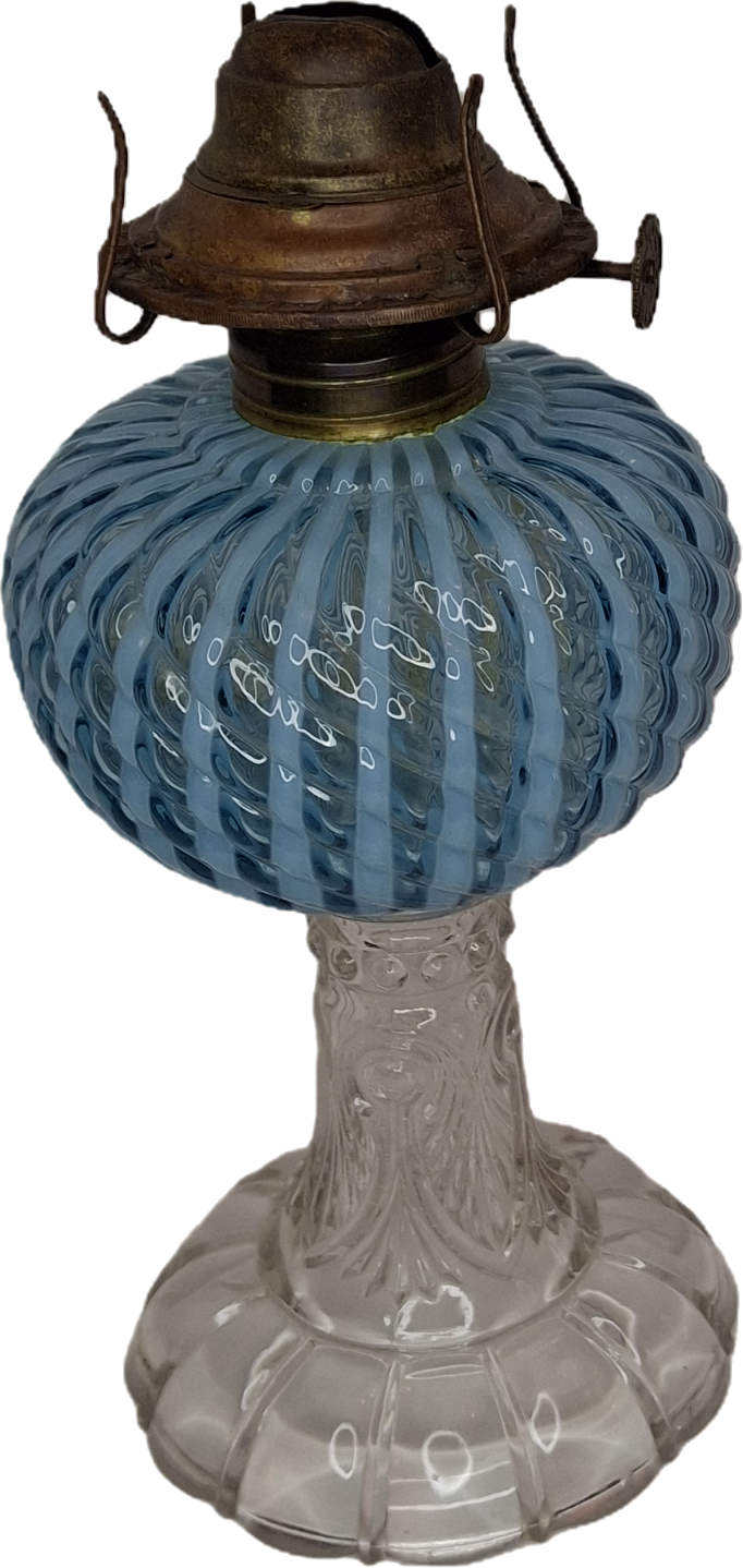 Rare Thuro Collection Sheldon Swirl Opalescent Kerosene Oil Lamp Blue Reverse