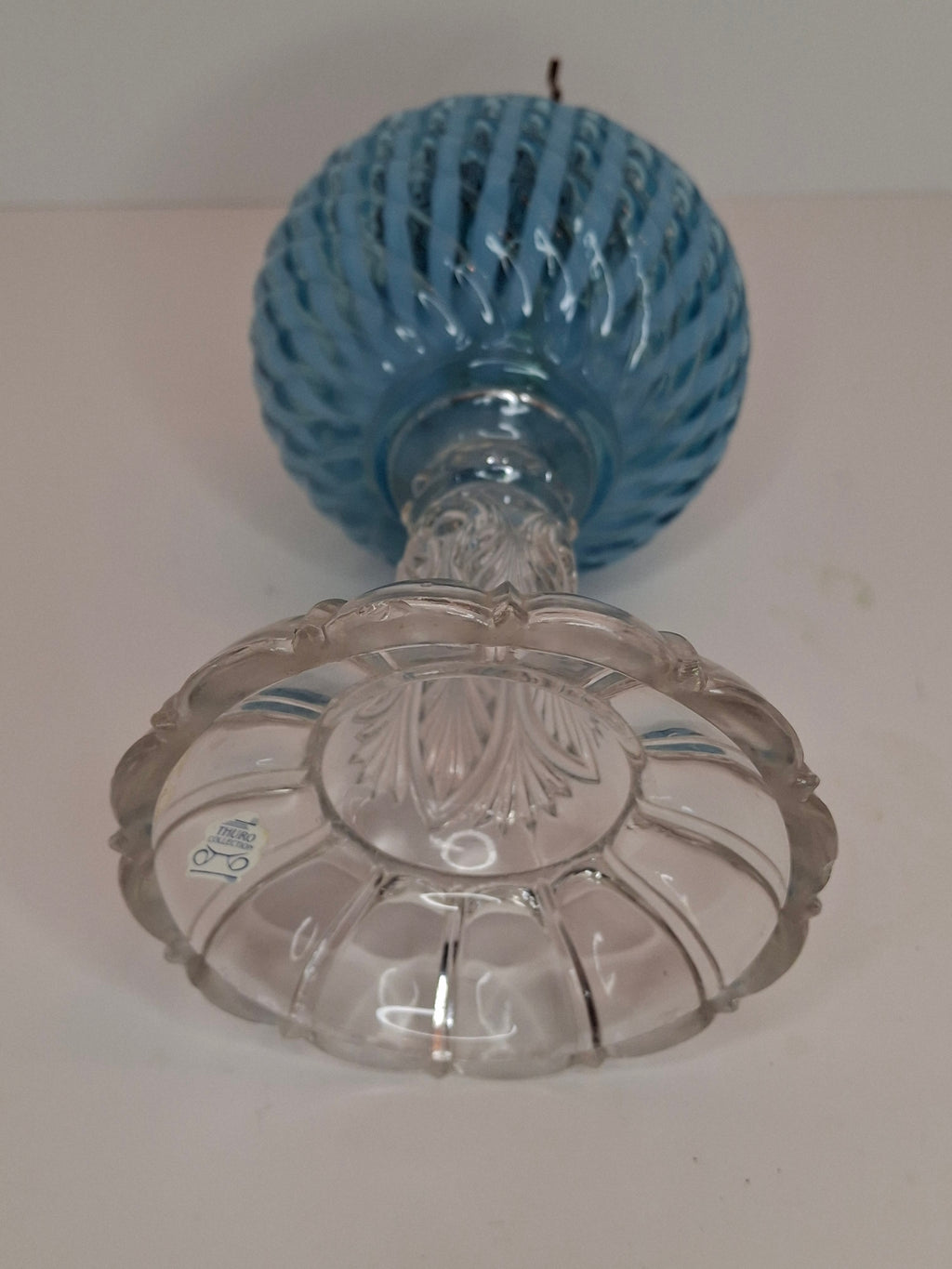 Rare Thuro Collection Sheldon Swirl Opalescent Kerosene Oil Lamp Blue Reverse