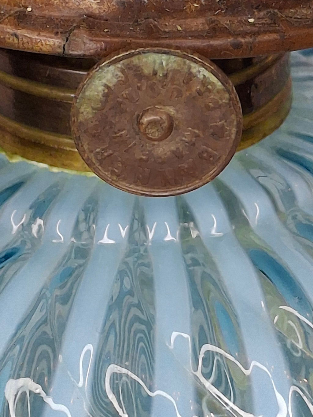 Rare Thuro Collection Sheldon Swirl Opalescent Kerosene Oil Lamp Blue Reverse