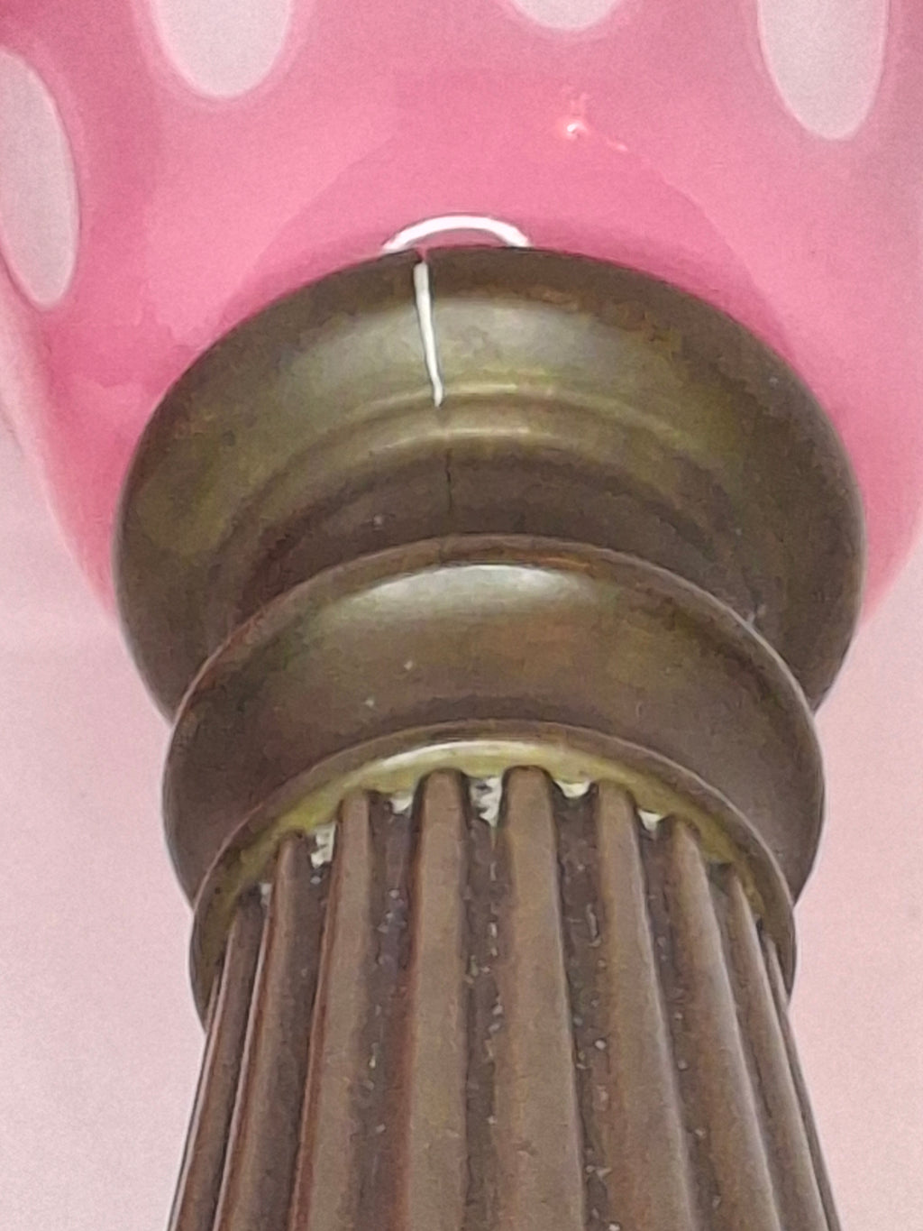 Antique Pair Rose Pink to White Overlay Glass Lamps Punty Cut Marble Brass 11"