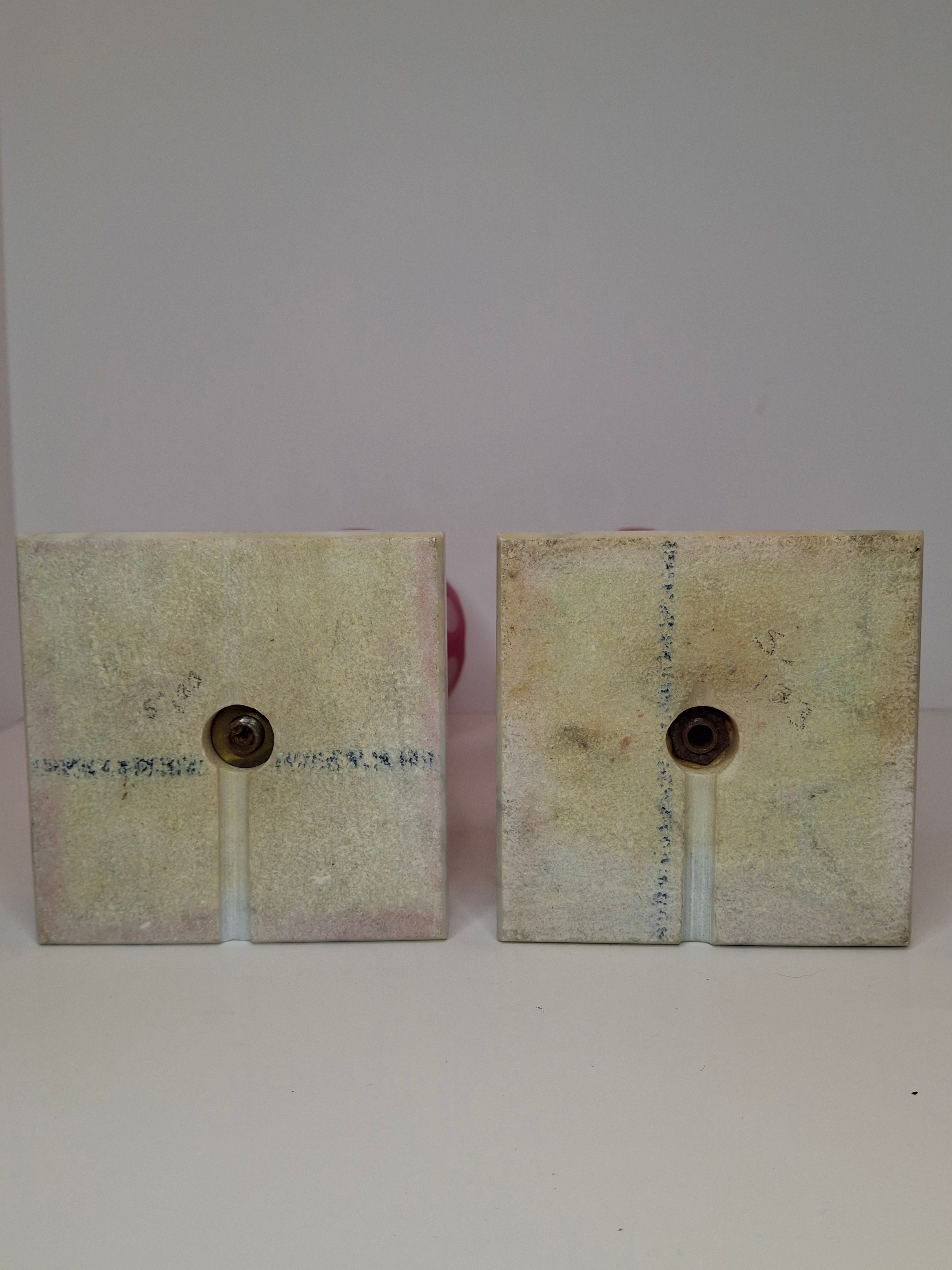 Antique Pair Rose Pink to White Overlay Glass Lamps Punty Cut Marble Brass 11"