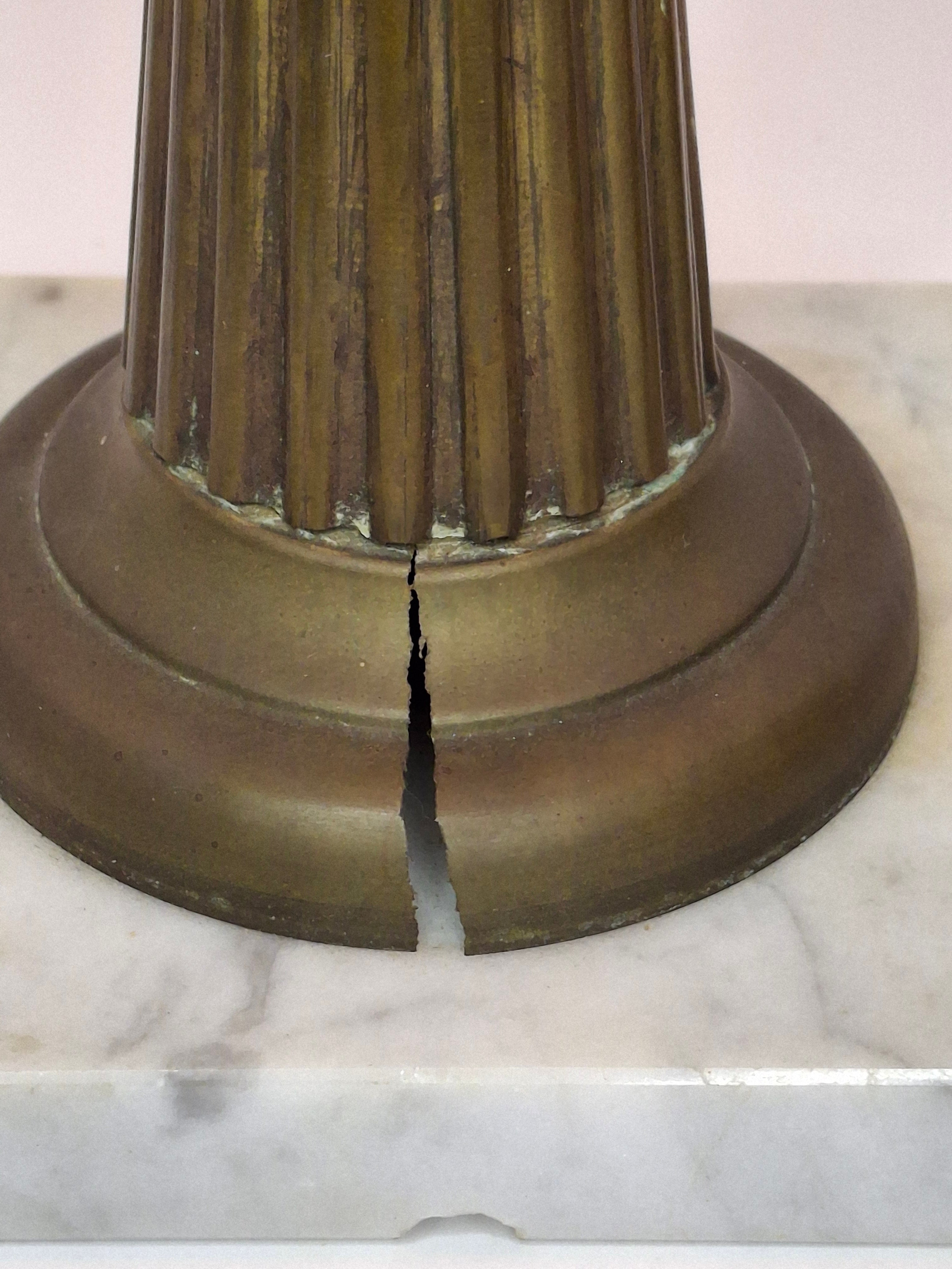 Antique Pair Rose Pink to White Overlay Glass Lamps Punty Cut Marble Brass 11"