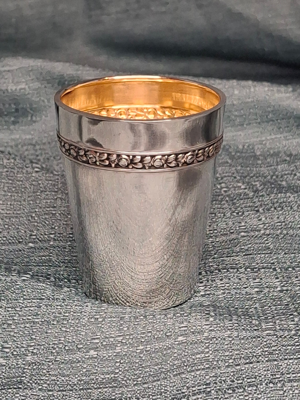 Antique German 800 Silver Kiddush Cup Gottlieb Kurz Rose Repoussé – Vermeil 33g