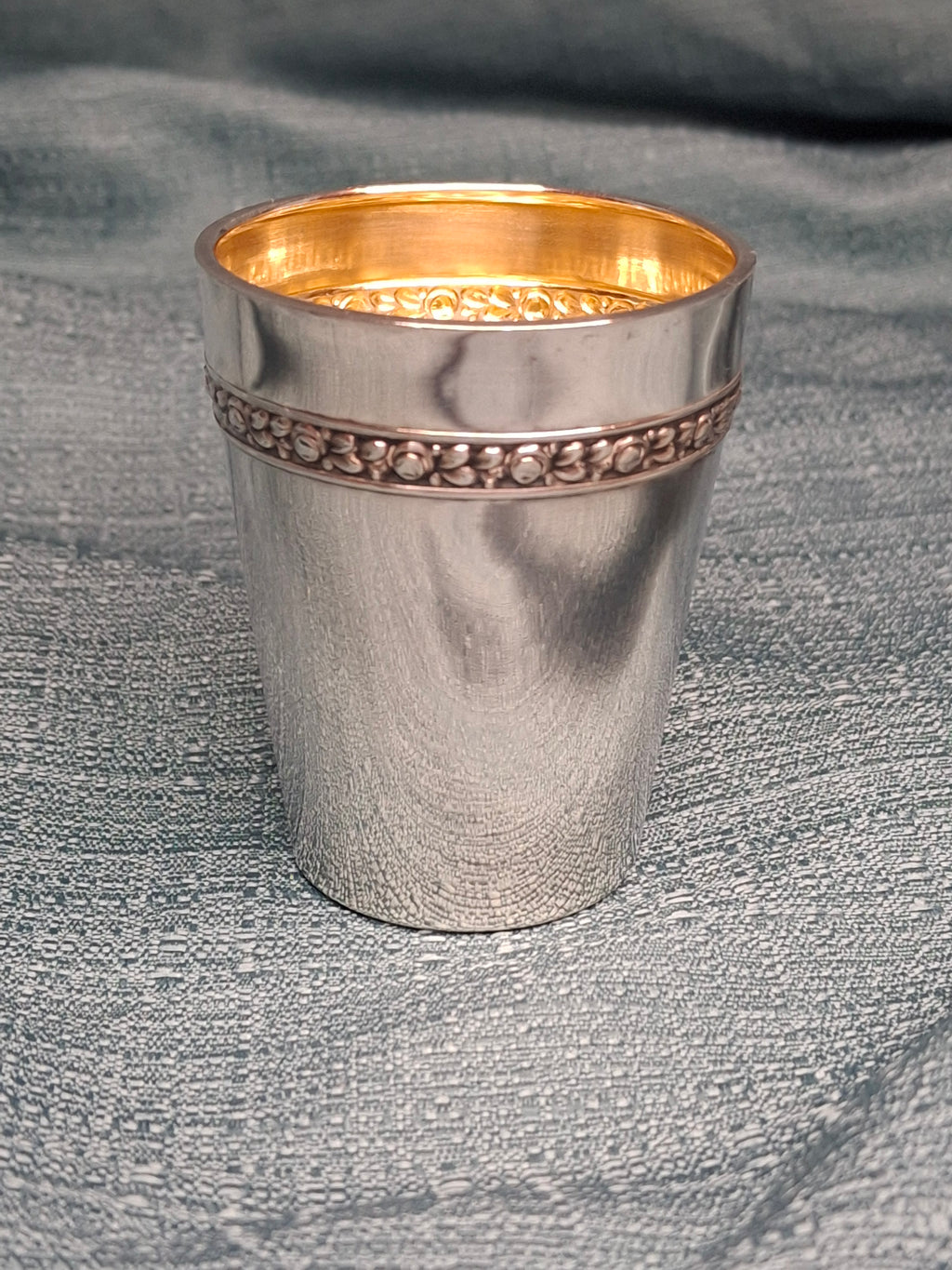 Antique German 800 Silver Kiddush Cup Gottlieb Kurz Rose Repoussé – Vermeil 33g