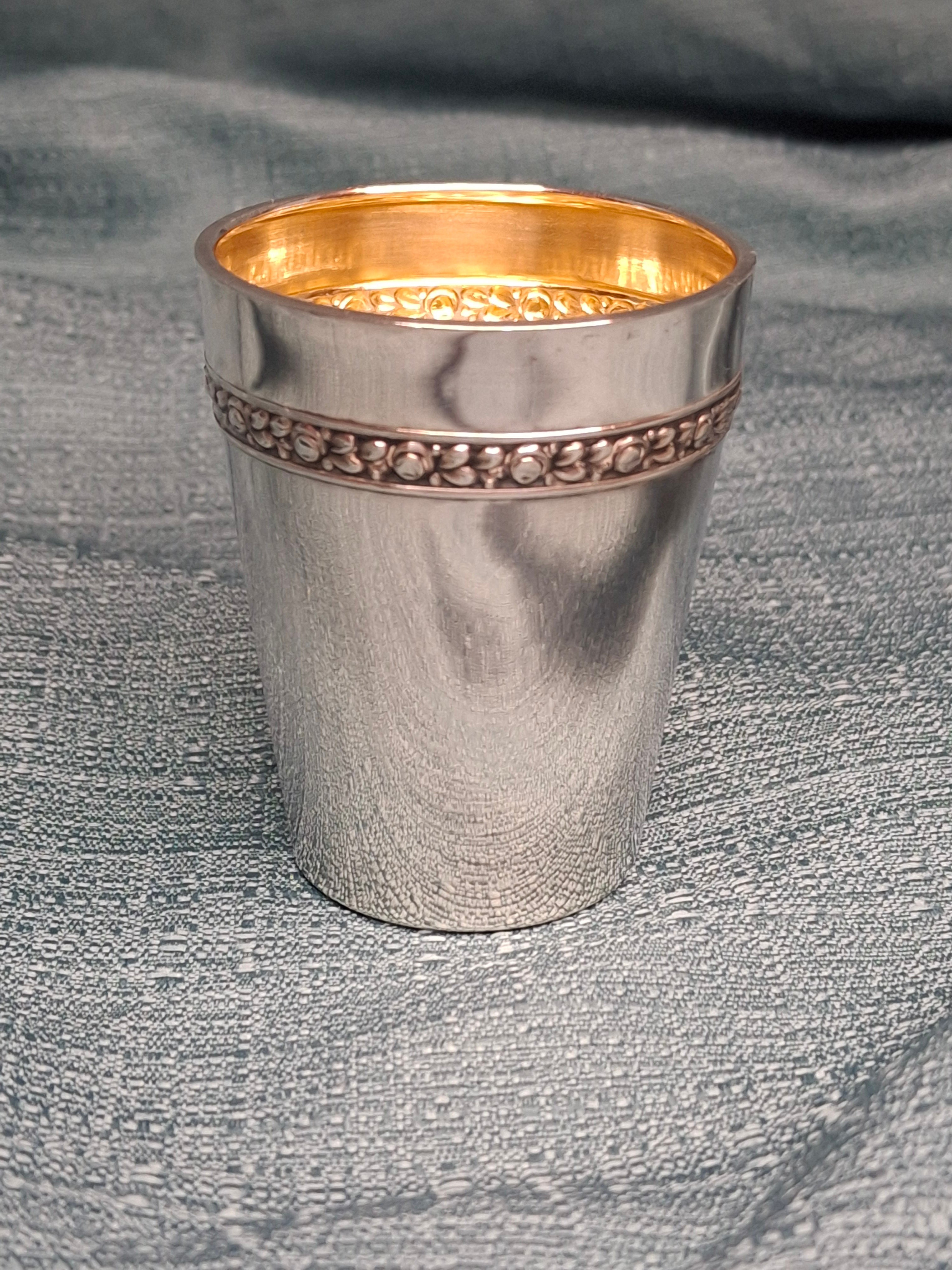Antique German 800 Silver Kiddush Cup Gottlieb Kurz Rose Repoussé – Vermeil 33g