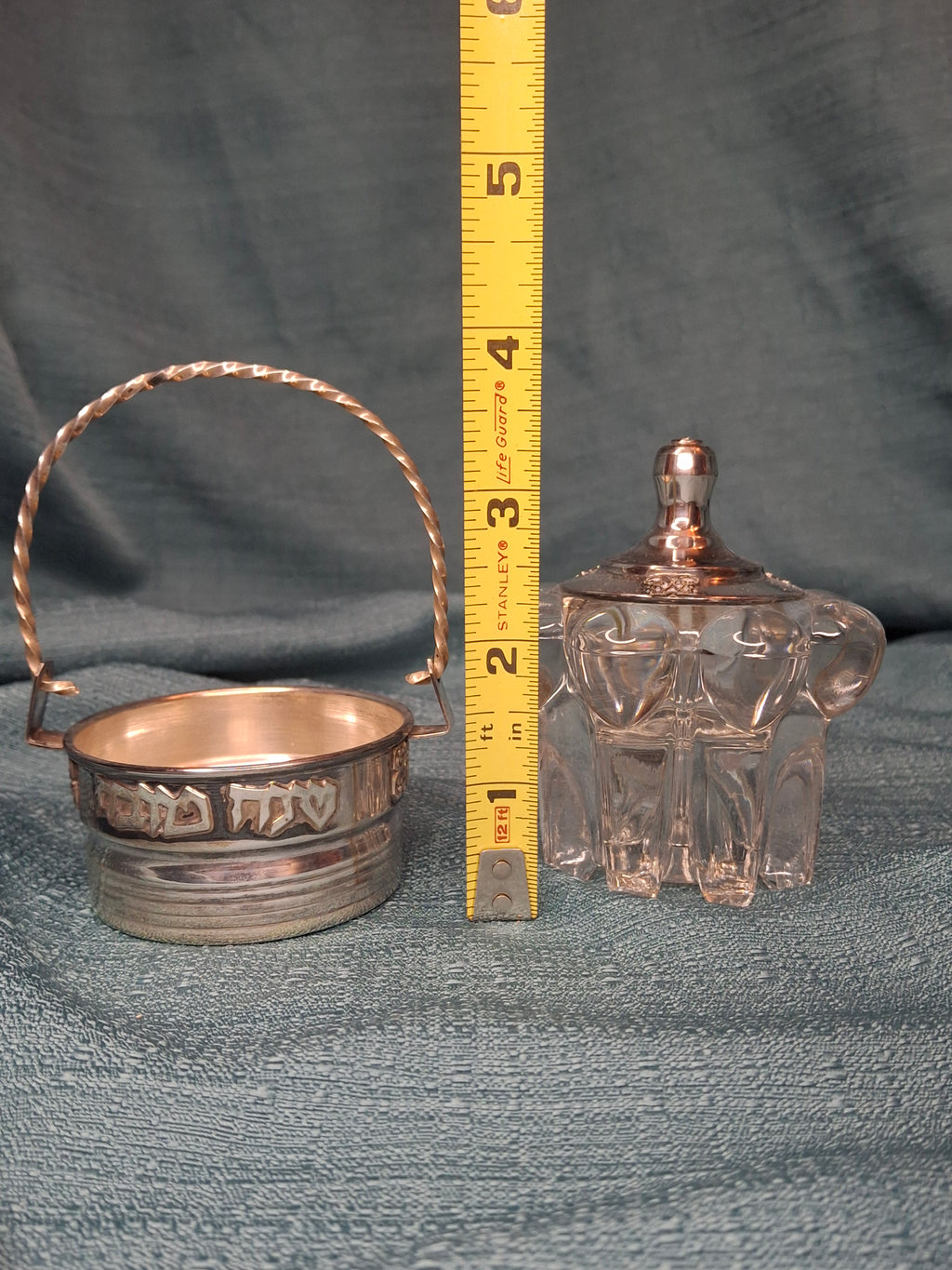 Vintage Yitzhak Bier Israel Sterling Silver Honey Dish Shana Tova Glass Insert 925