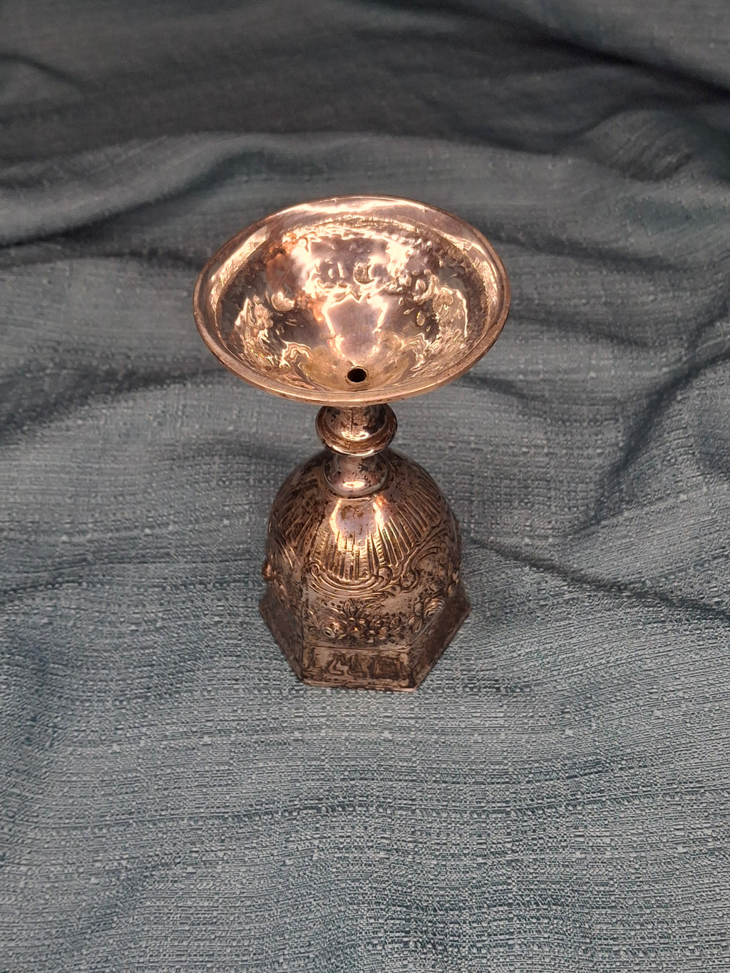 Antique German 800 Silver Kiddush Cup c. 1890 Repoussé Floral Hebrew Inscription 158g