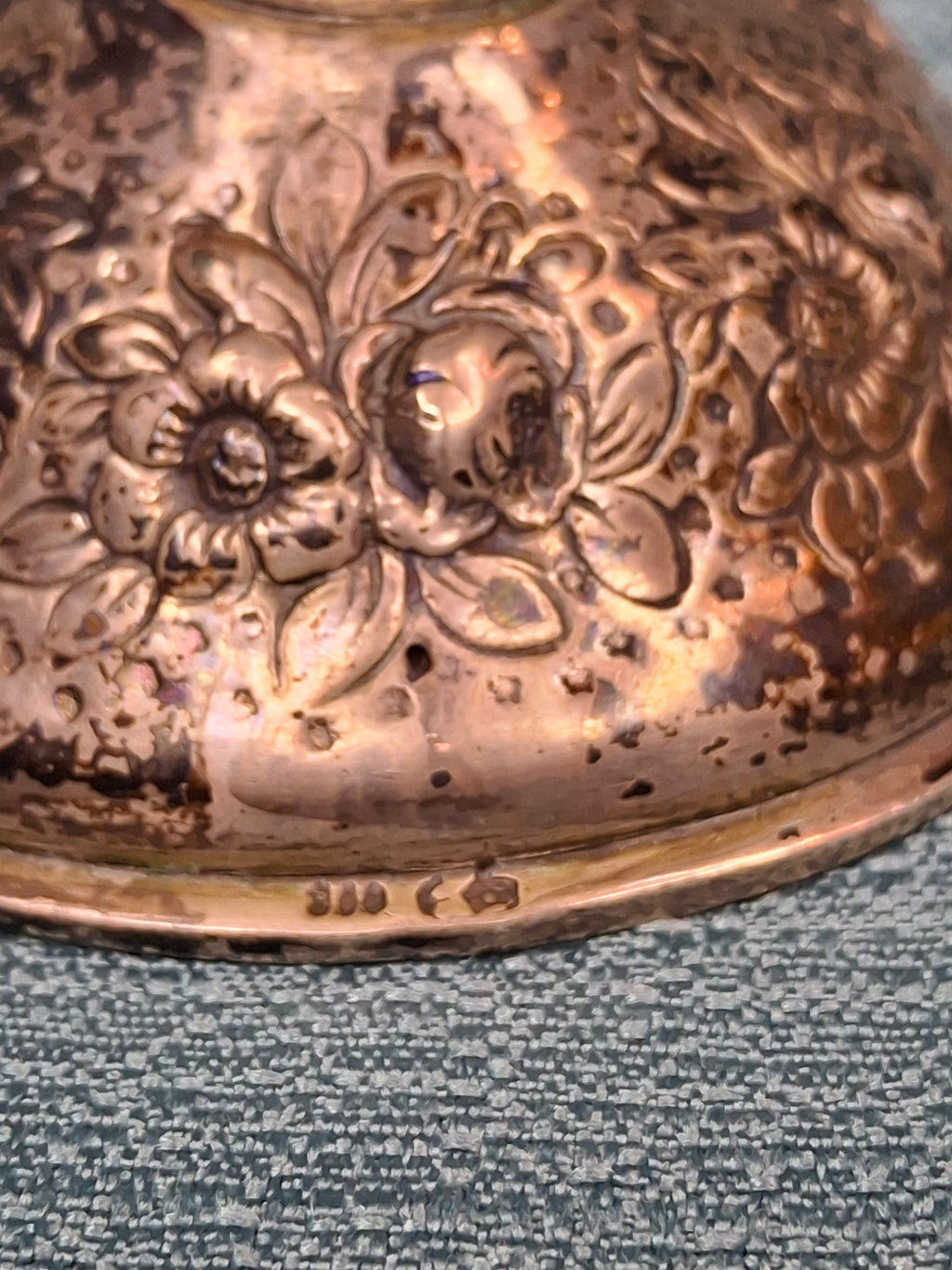 Antique German 800 Silver Kiddush Cup c. 1890 Repoussé Floral Hebrew Inscription 158g