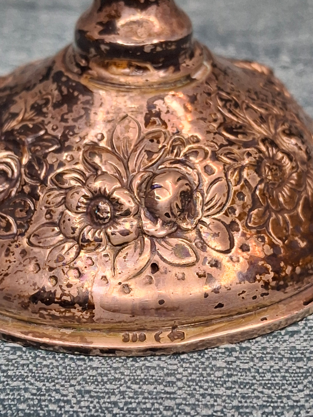 Antique German 800 Silver Kiddush Cup c. 1890 Repoussé Floral Hebrew Inscription 158g