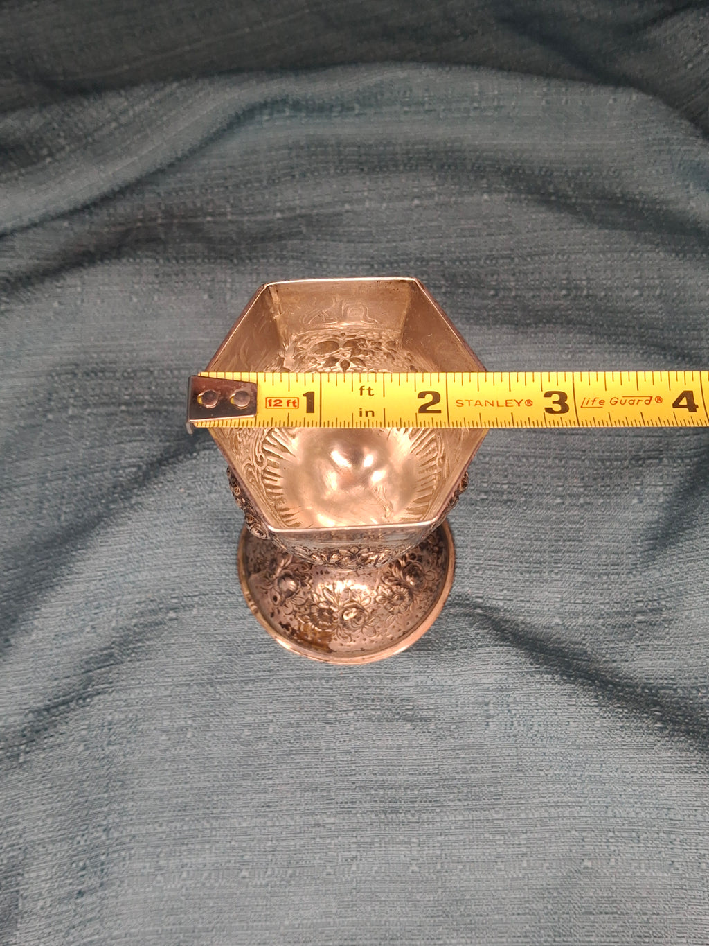 Antique German 800 Silver Kiddush Cup c. 1890 Repoussé Floral Hebrew Inscription 158g