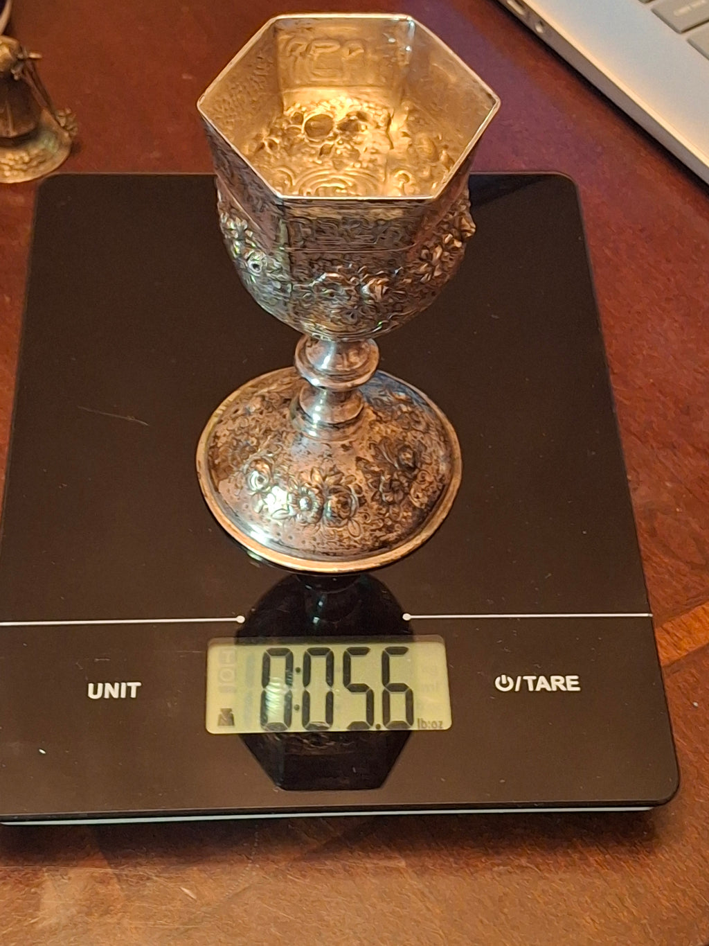 Antique German 800 Silver Kiddush Cup c. 1890 Repoussé Floral Hebrew Inscription 158g