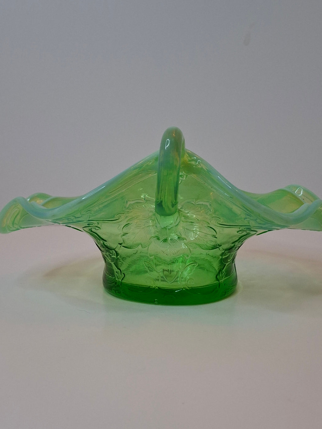 Vintage L.G. Wright Green Opalescent Maple Leaf Glass Sugar Bowl - Northwood Pattern D Hallmark