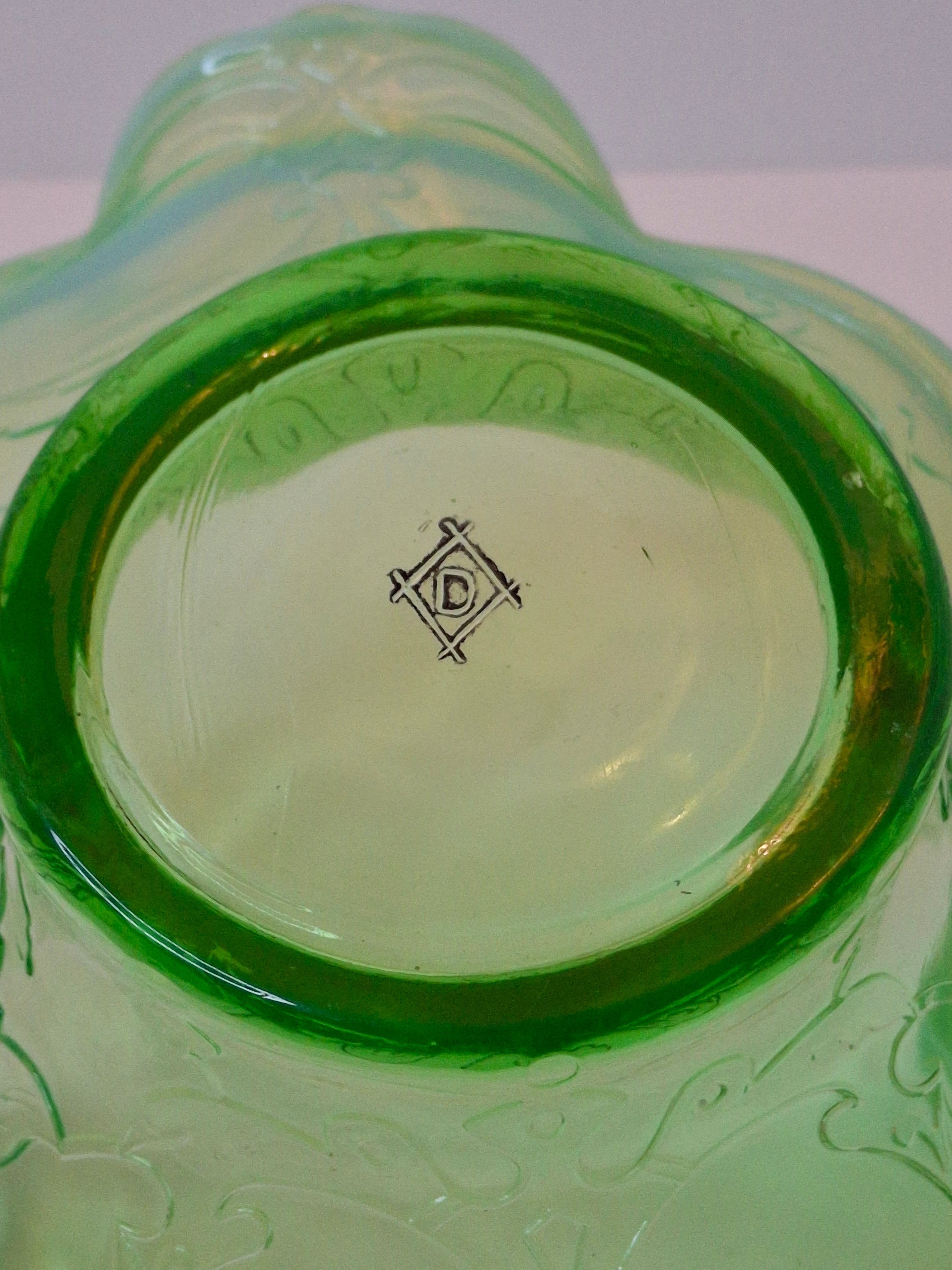 Vintage L.G. Wright Green Opalescent Maple Leaf Glass Sugar Bowl - Northwood Pattern D Hallmark