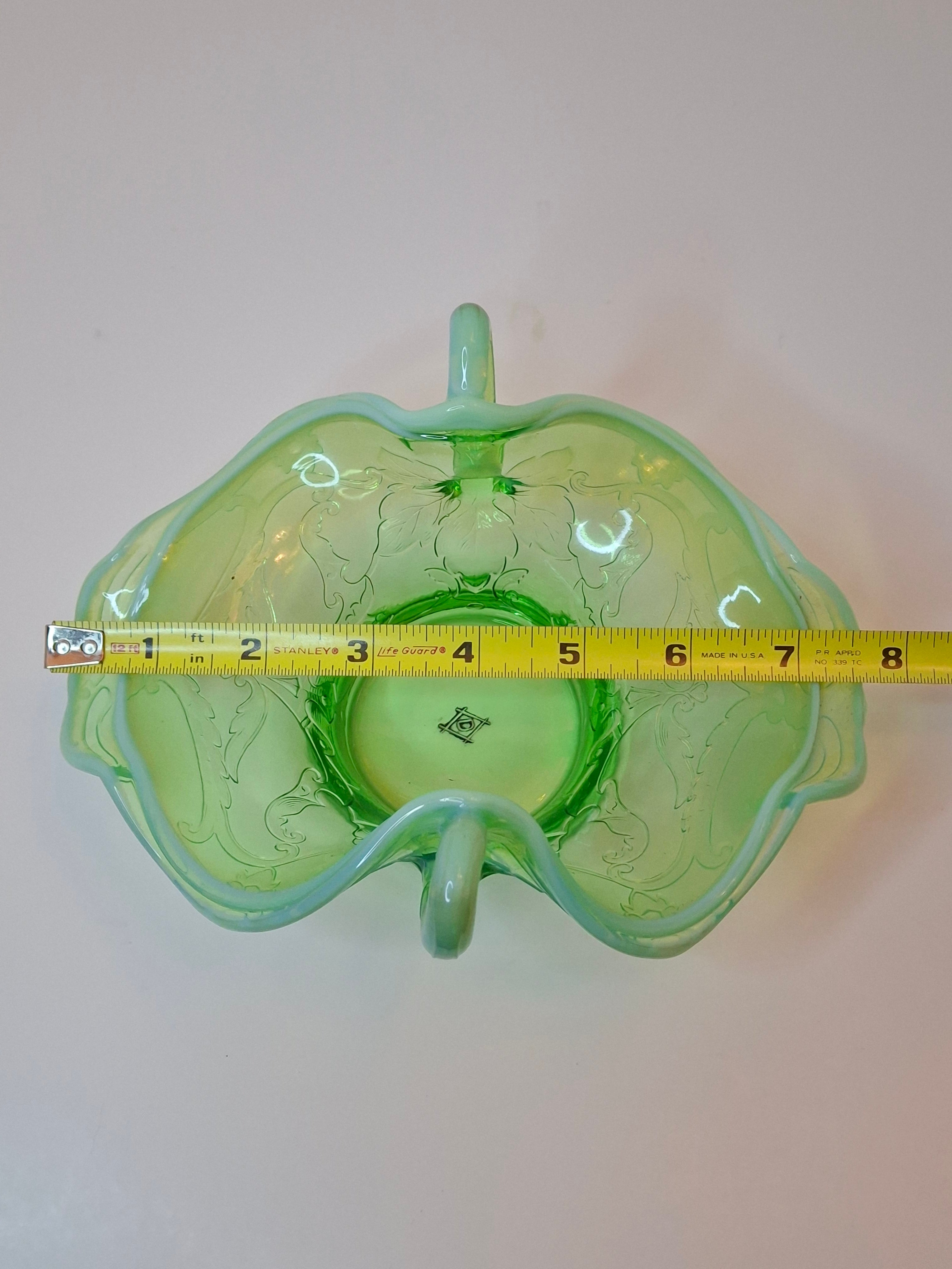 Vintage L.G. Wright Green Opalescent Maple Leaf Glass Sugar Bowl - Northwood Pattern D Hallmark