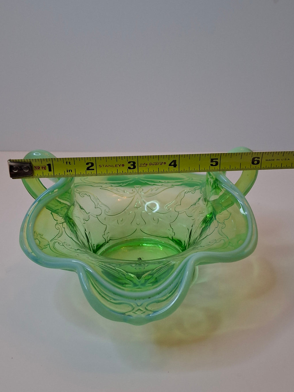 Vintage L.G. Wright Green Opalescent Maple Leaf Glass Sugar Bowl - Northwood Pattern D Hallmark