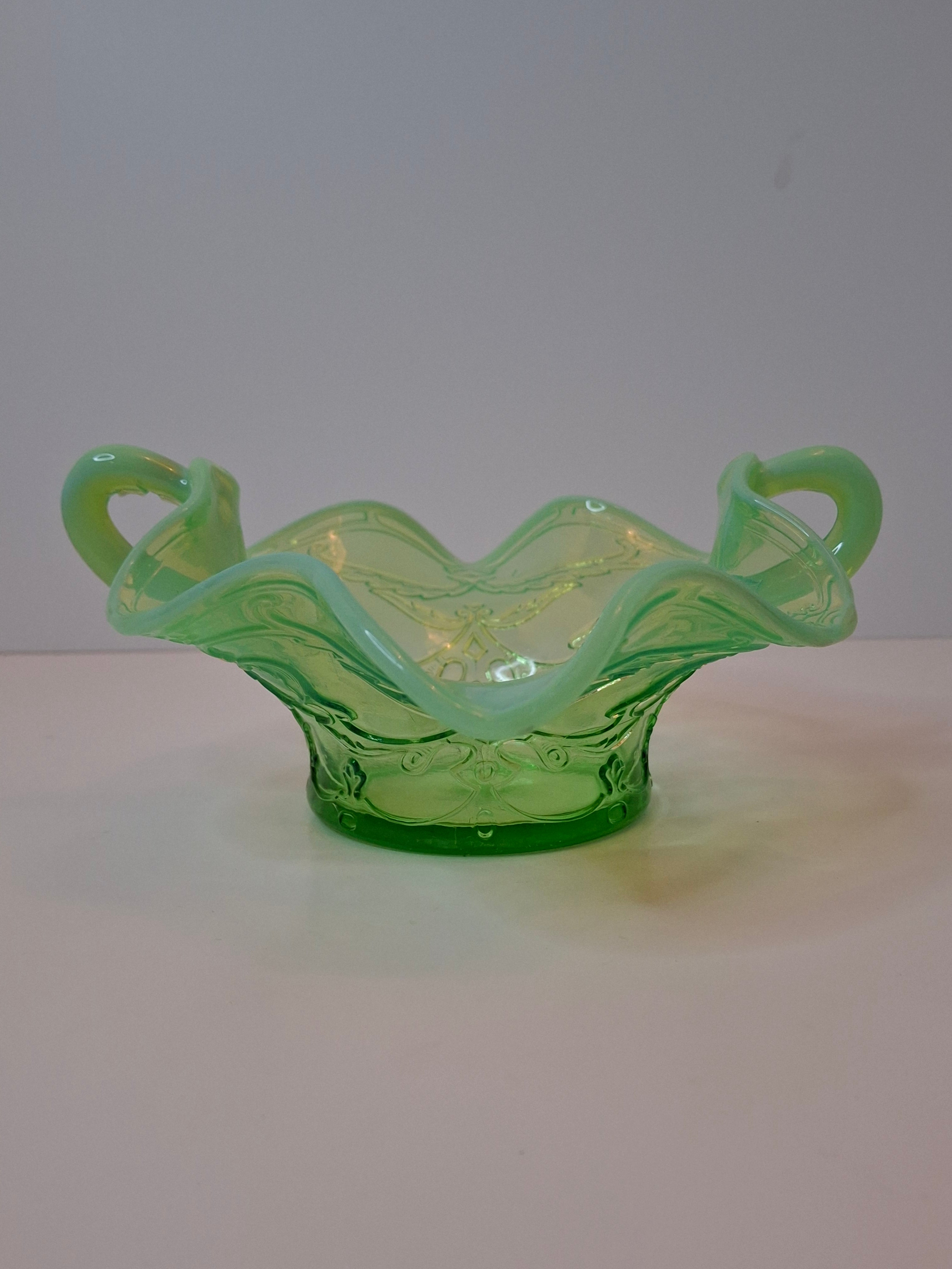 Antique Jefferson Glass Green Opalescent Scroll with Acanthus Sugar Bowl 1905 EAPG