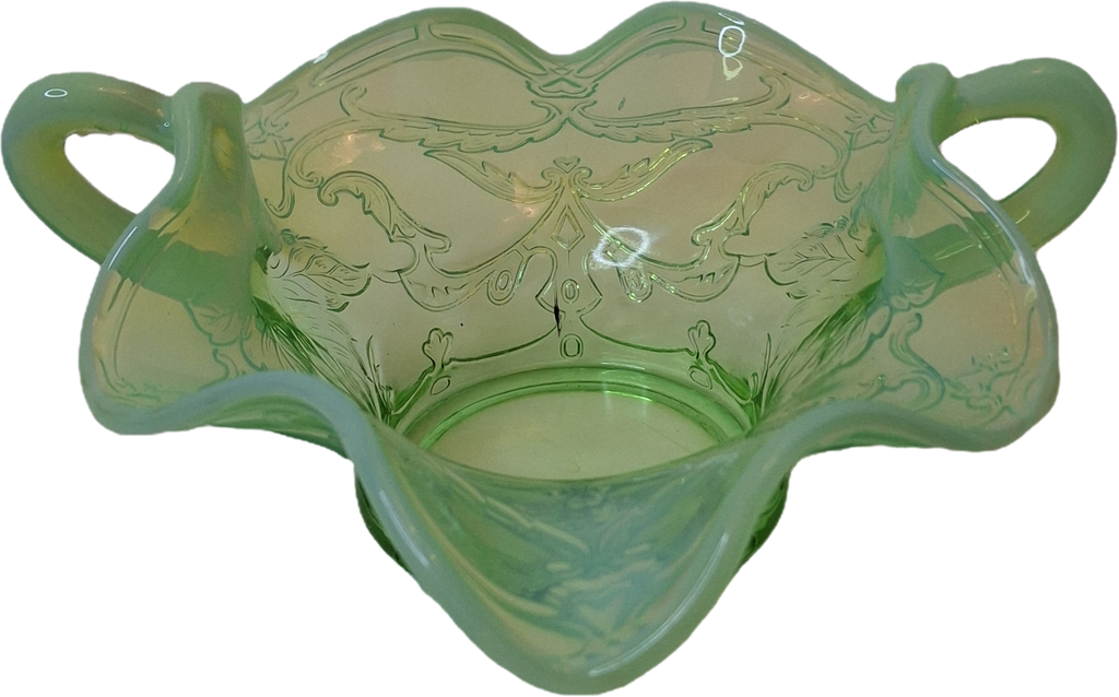 Antique Jefferson Glass Green Opalescent Scroll with Acanthus Sugar Bowl 1905 EAPG