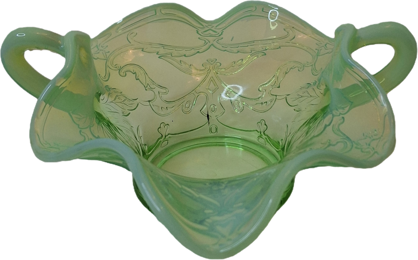 Antique Jefferson Glass Green Opalescent Scroll with Acanthus Sugar Bowl 1905 EAPG
