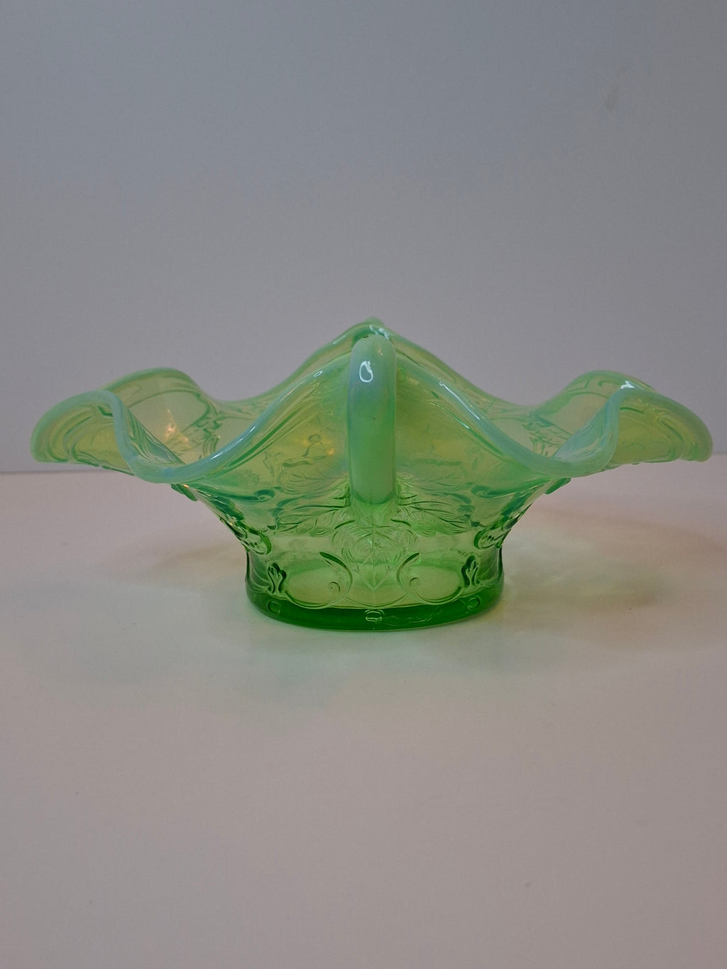 Antique Jefferson Glass Green Opalescent Scroll with Acanthus Sugar Bowl 1905 EAPG
