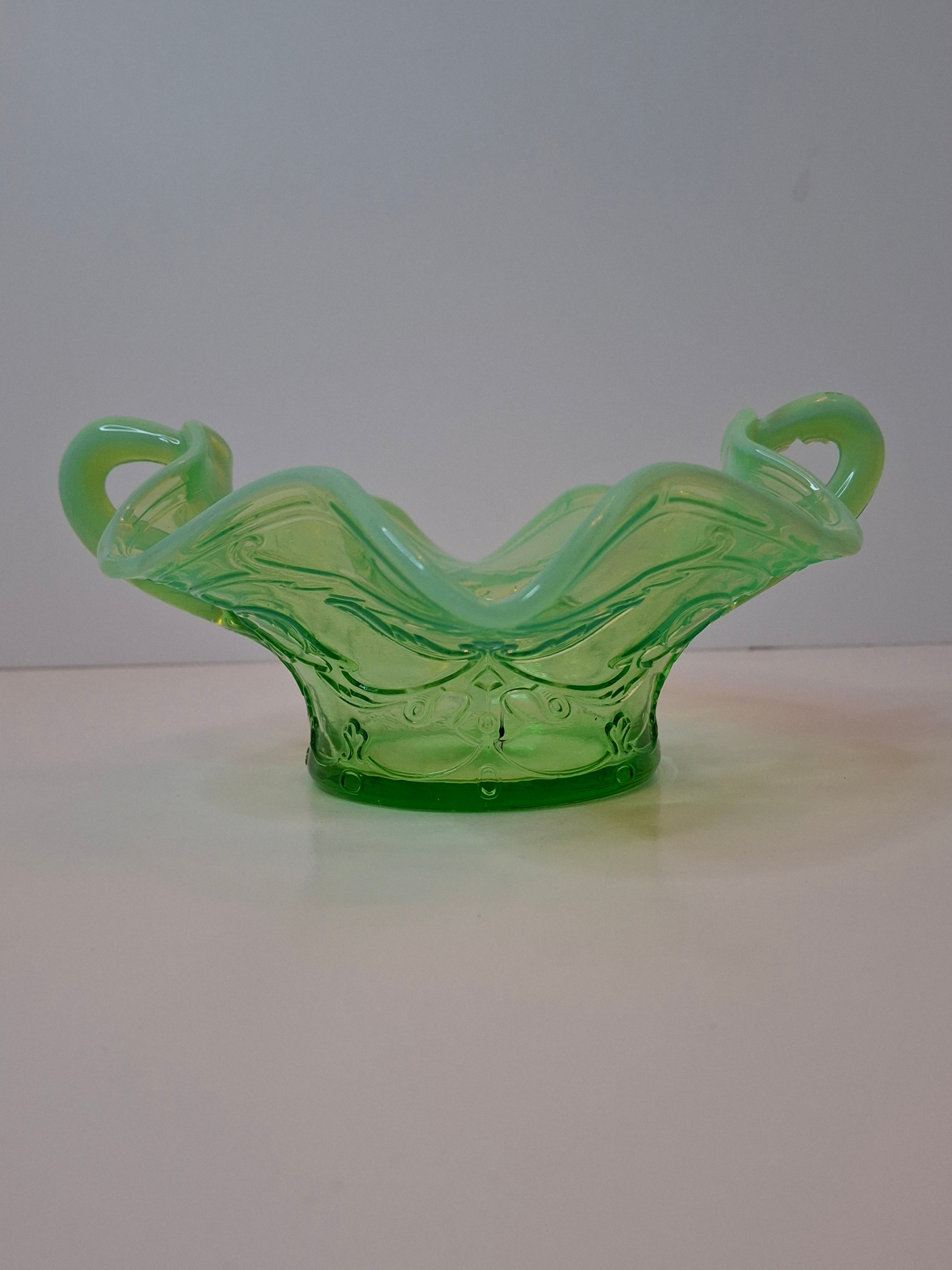 Antique Jefferson Glass Green Opalescent Scroll with Acanthus Sugar Bowl 1905 EAPG