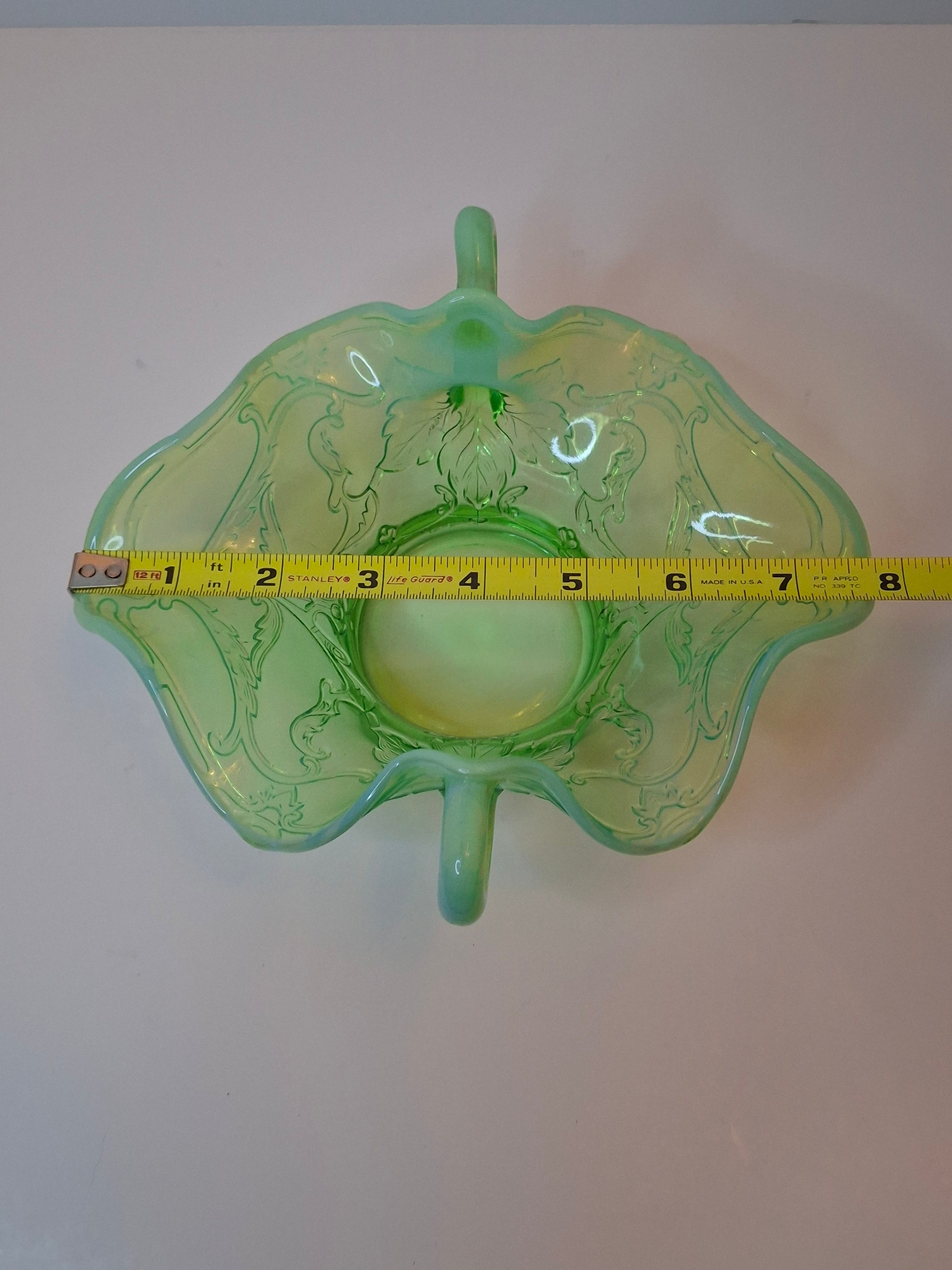 Antique Jefferson Glass Green Opalescent Scroll with Acanthus Sugar Bowl 1905 EAPG