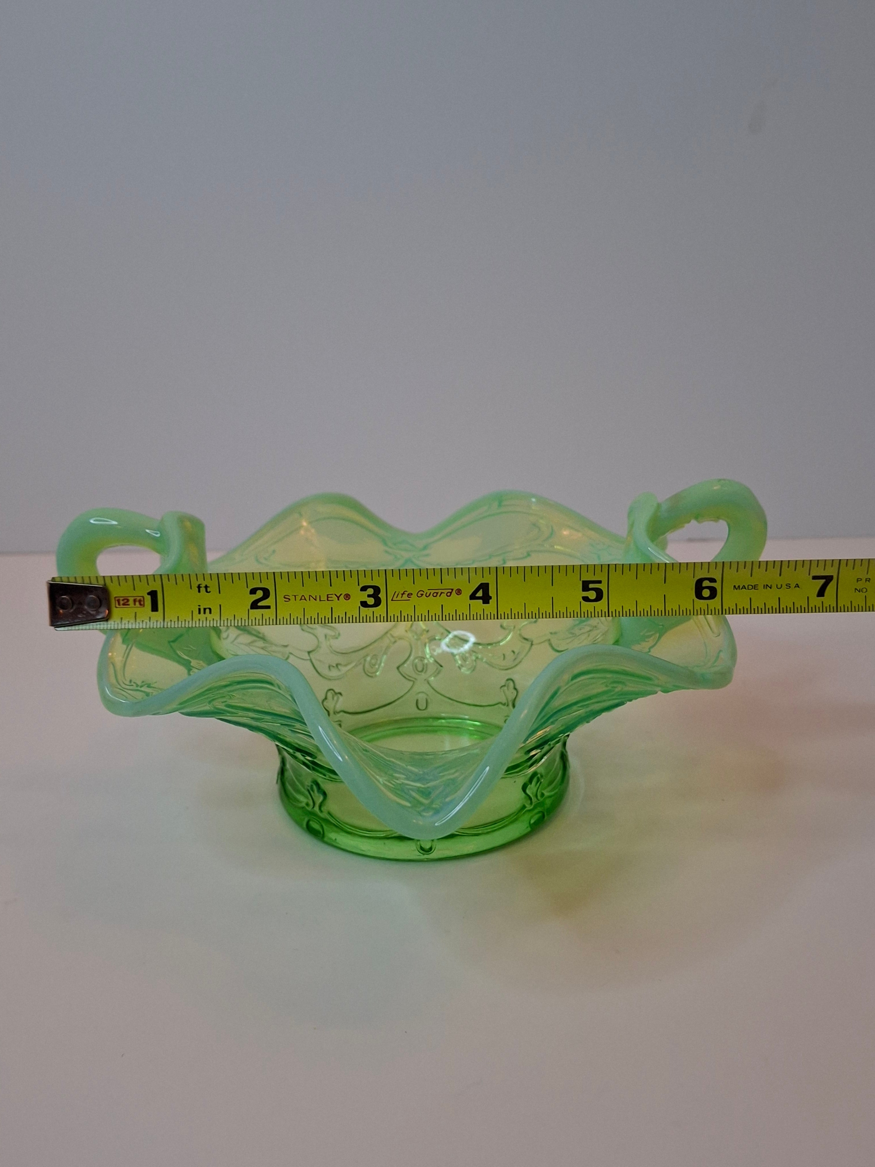 Antique Jefferson Glass Green Opalescent Scroll with Acanthus Sugar Bowl 1905 EAPG