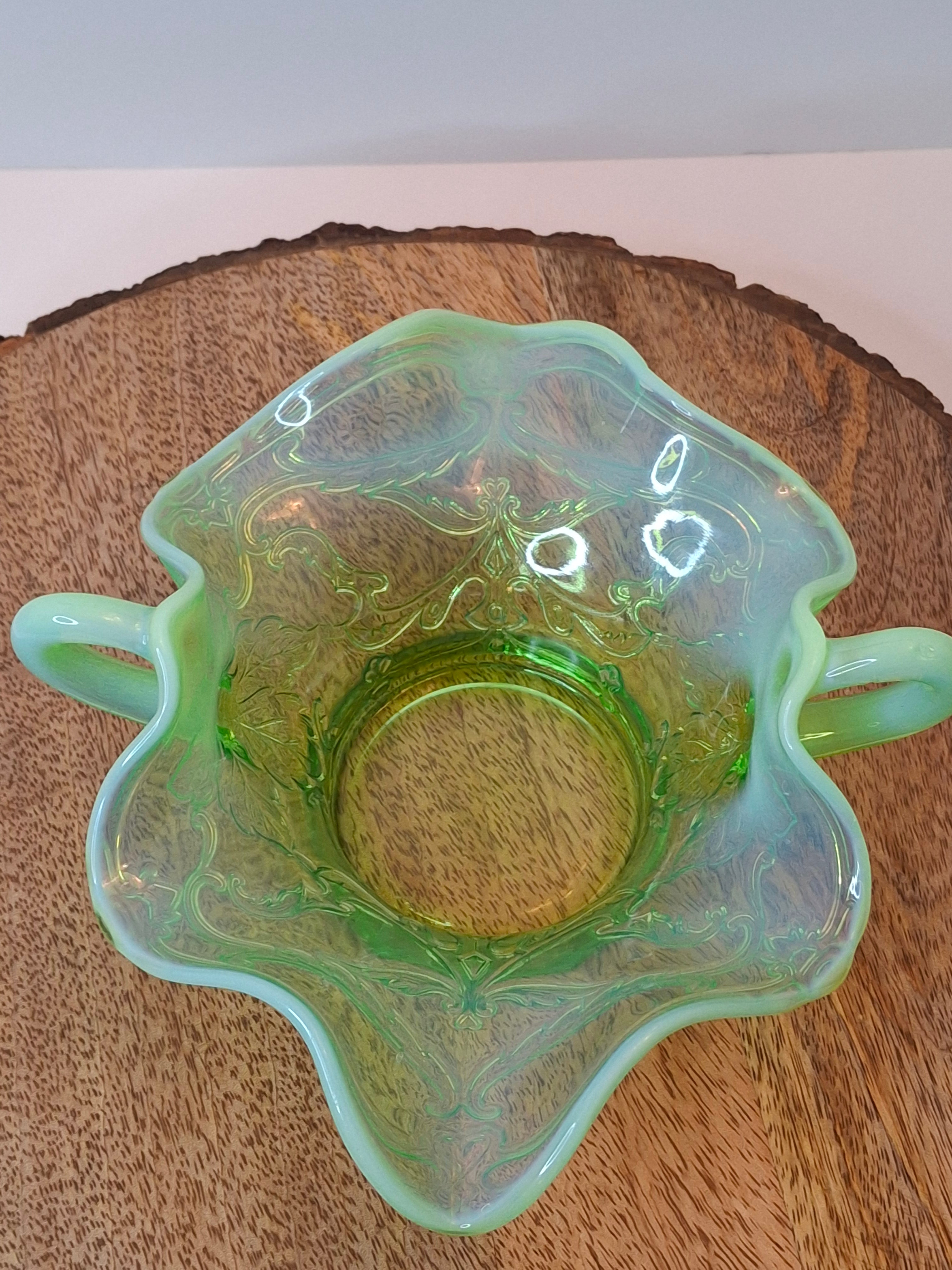 Antique Jefferson Glass Green Opalescent Scroll with Acanthus Sugar Bowl 1905 EAPG