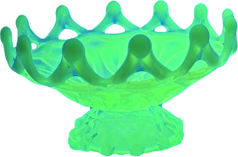 Antique Dugan Green Uranium Opalescent Glass Open O's Bowl