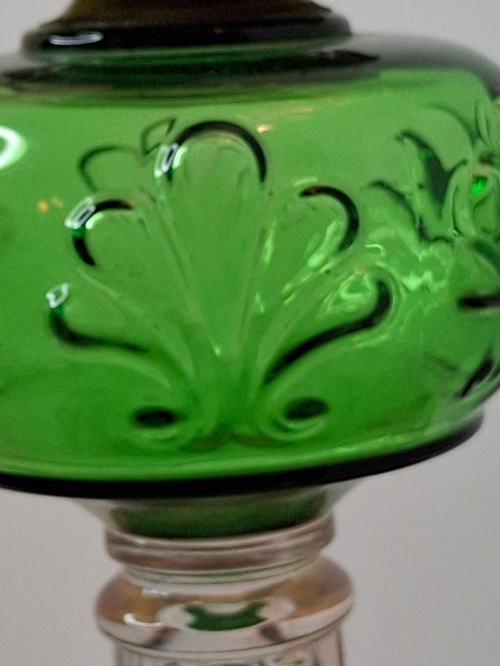 Antique Emerald Green Glass Kerosene Lamp Star of David Base Queen Anne Burner