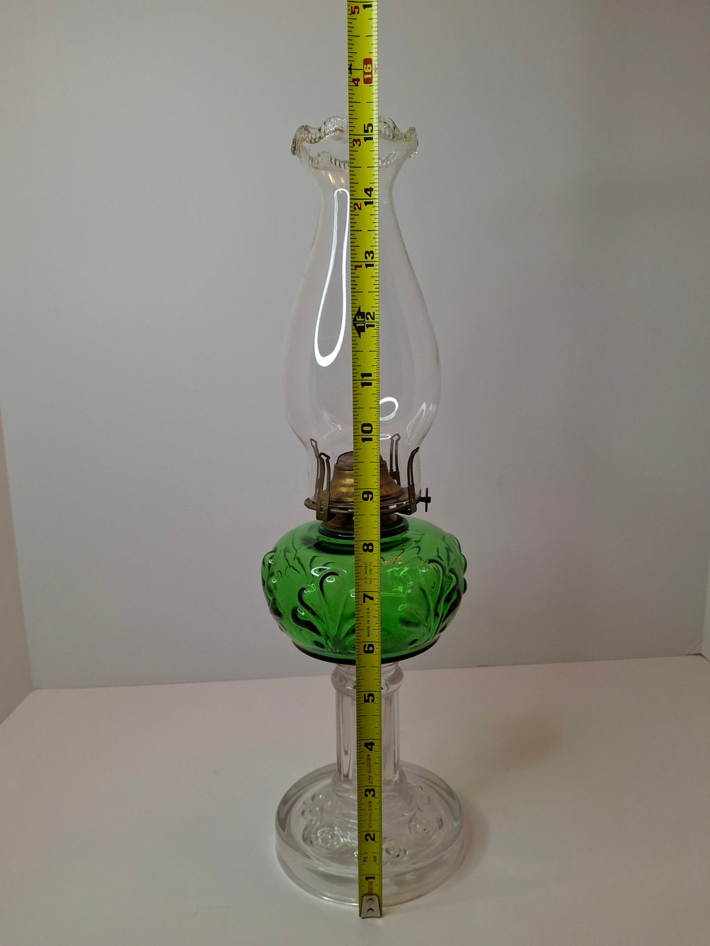 Antique Emerald Green Glass Kerosene Lamp Star of David Base Queen Anne Burner