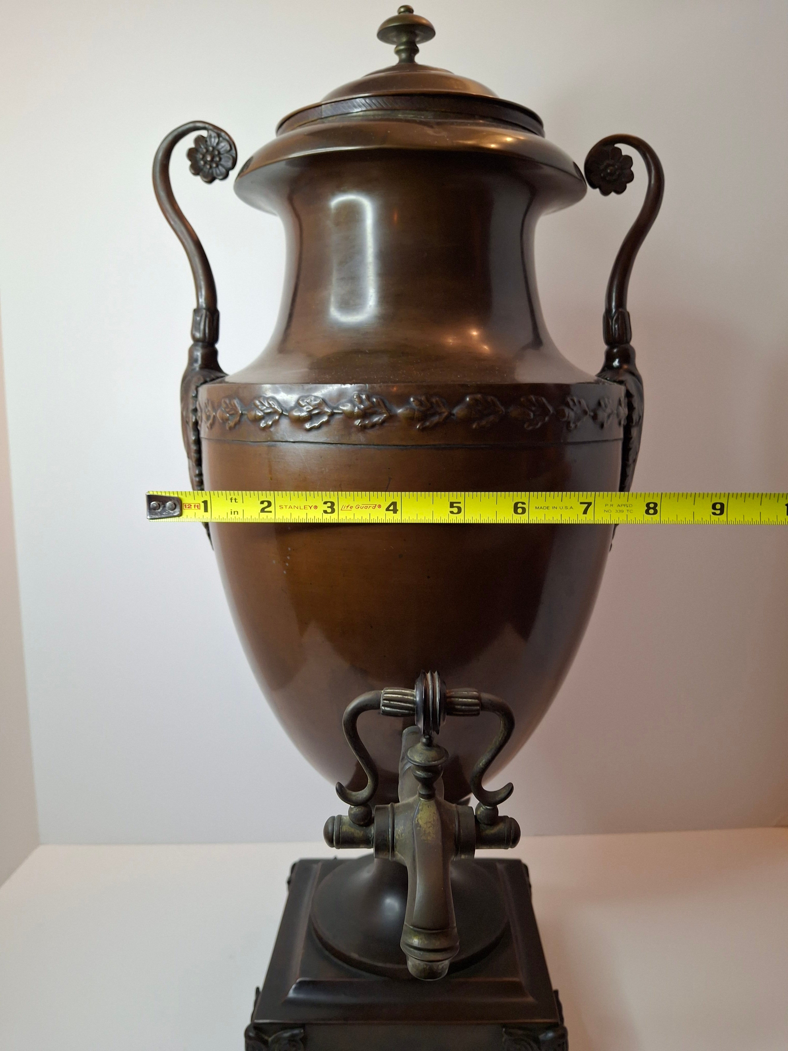 Antique Regency Copper Tea Urn Samovar Neoclassical Oak Leaf Frieze Lion Paw Feet c. 1820
