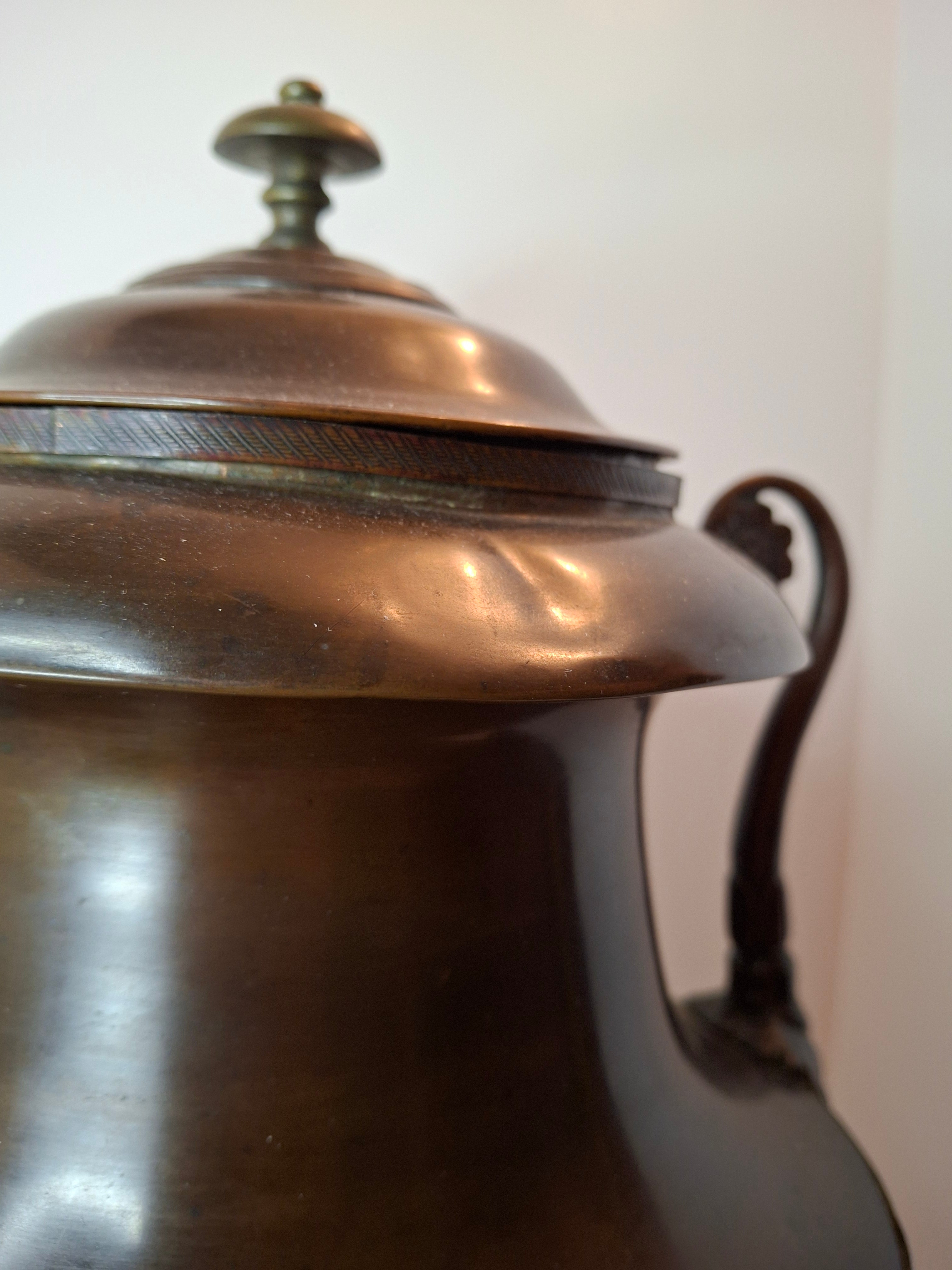 Antique Regency Copper Tea Urn Samovar Neoclassical Oak Leaf Frieze Lion Paw Feet c. 1820