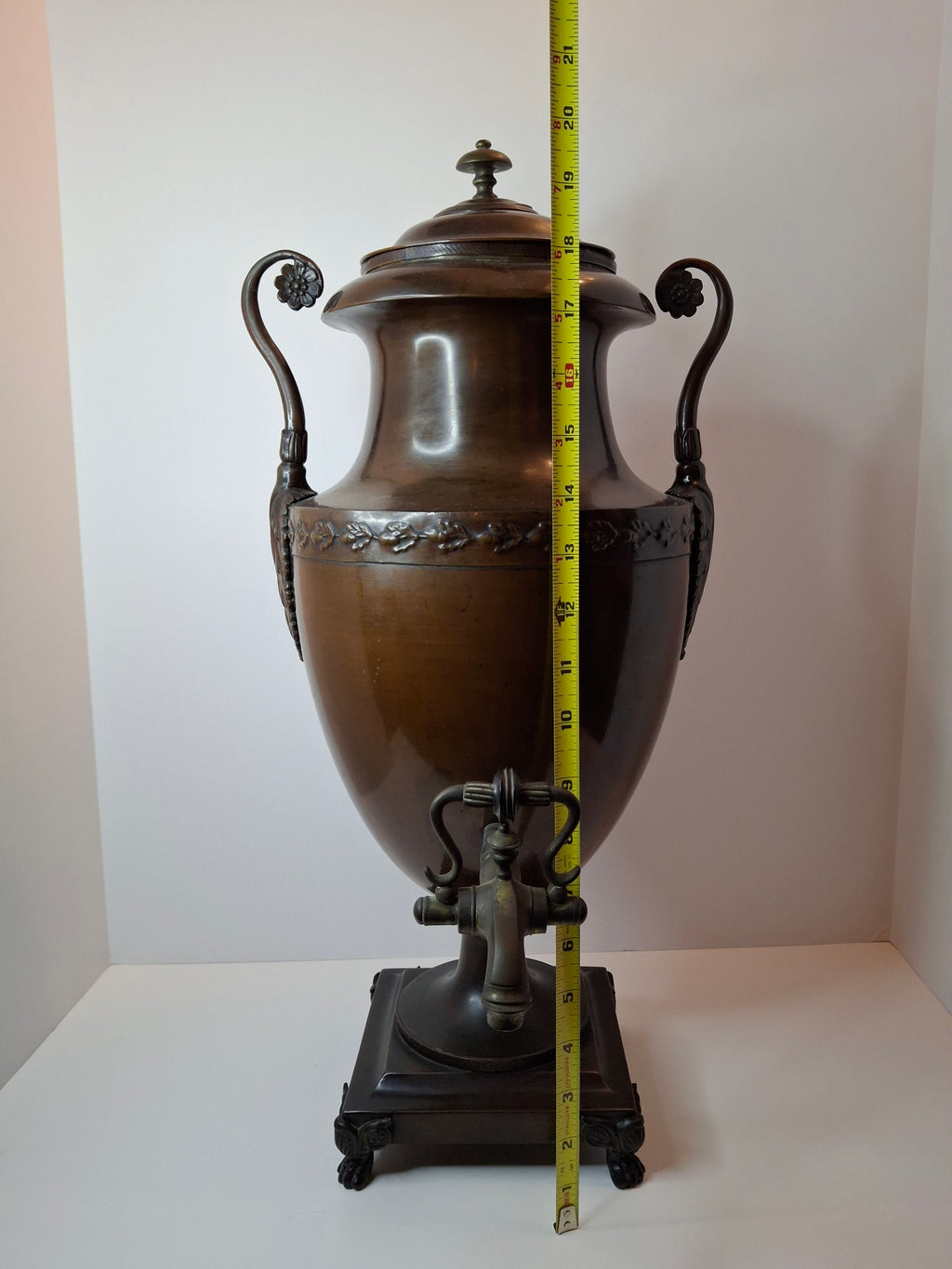 Antique Regency Copper Tea Urn Samovar Neoclassical Oak Leaf Frieze Lion Paw Feet c. 1820