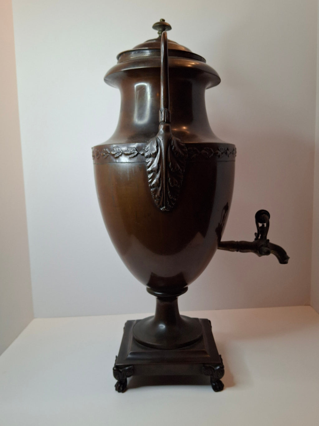 Antique Regency Copper Tea Urn Samovar Neoclassical Oak Leaf Frieze Lion Paw Feet c. 1820