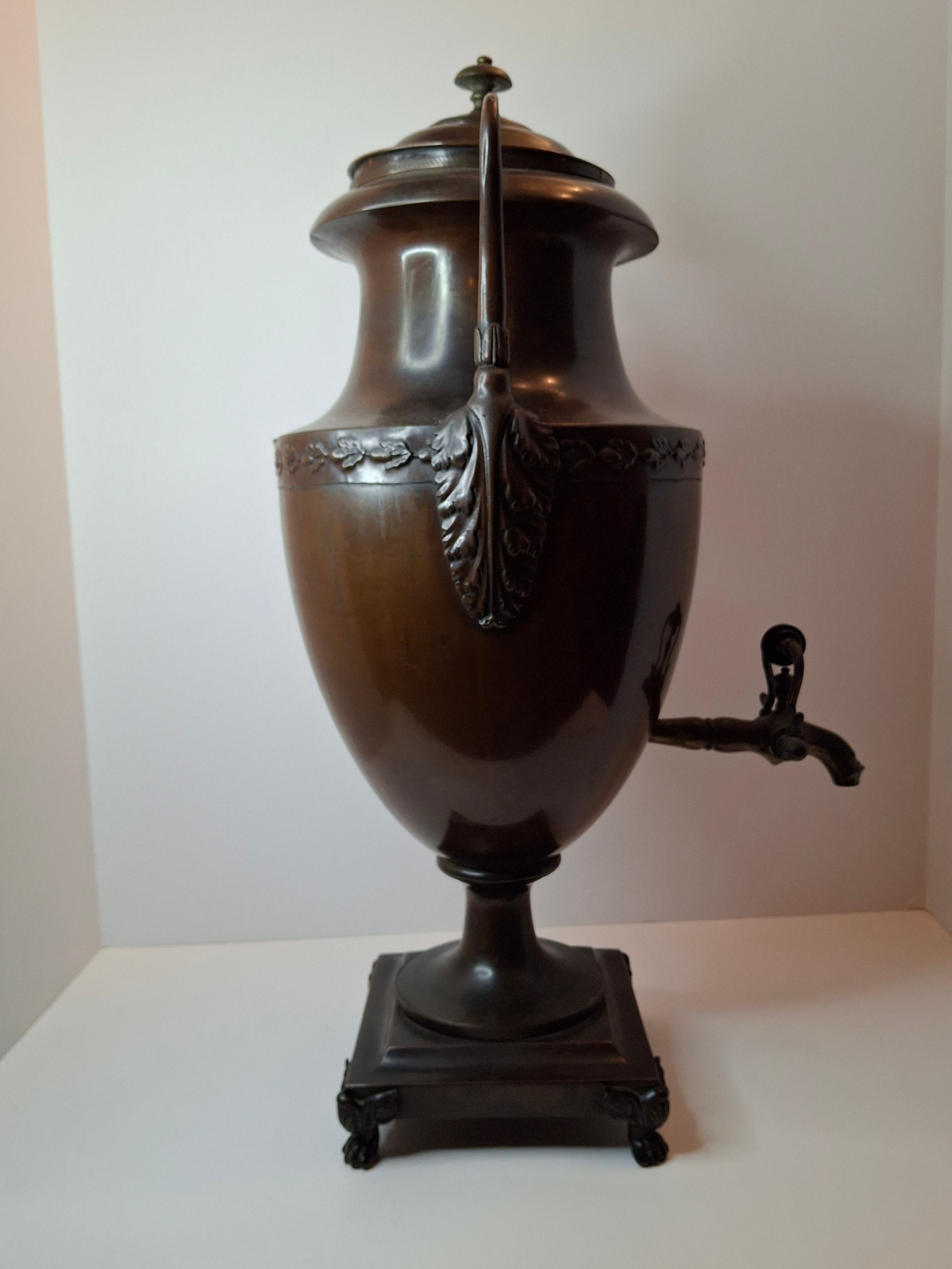 Antique Regency Copper Tea Urn Samovar Neoclassical Oak Leaf Frieze Lion Paw Feet c. 1820