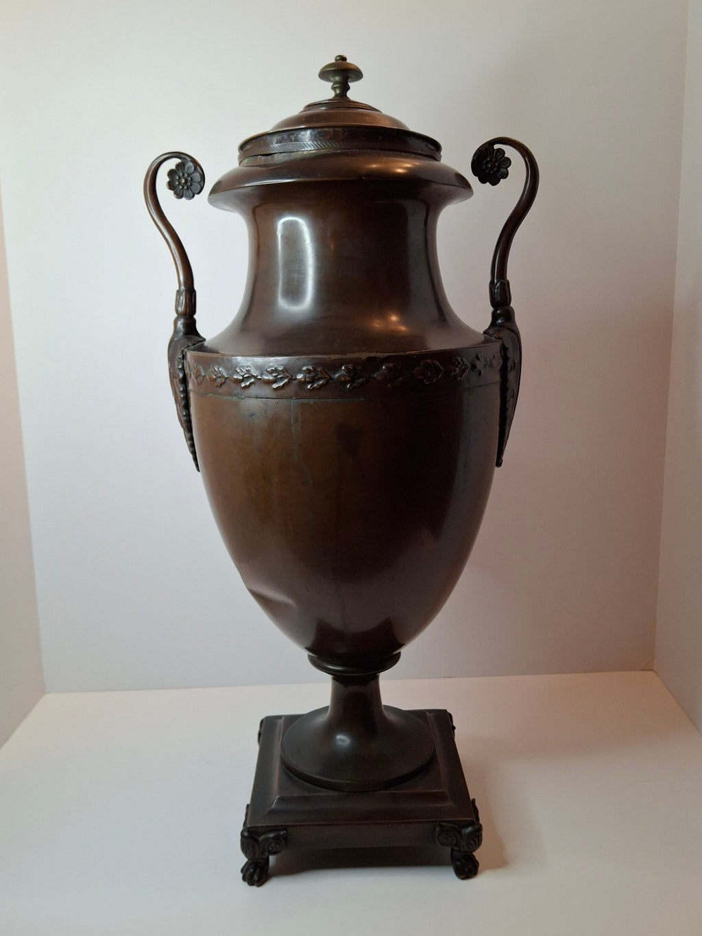 Antique Regency Copper Tea Urn Samovar Neoclassical Oak Leaf Frieze Lion Paw Feet c. 1820