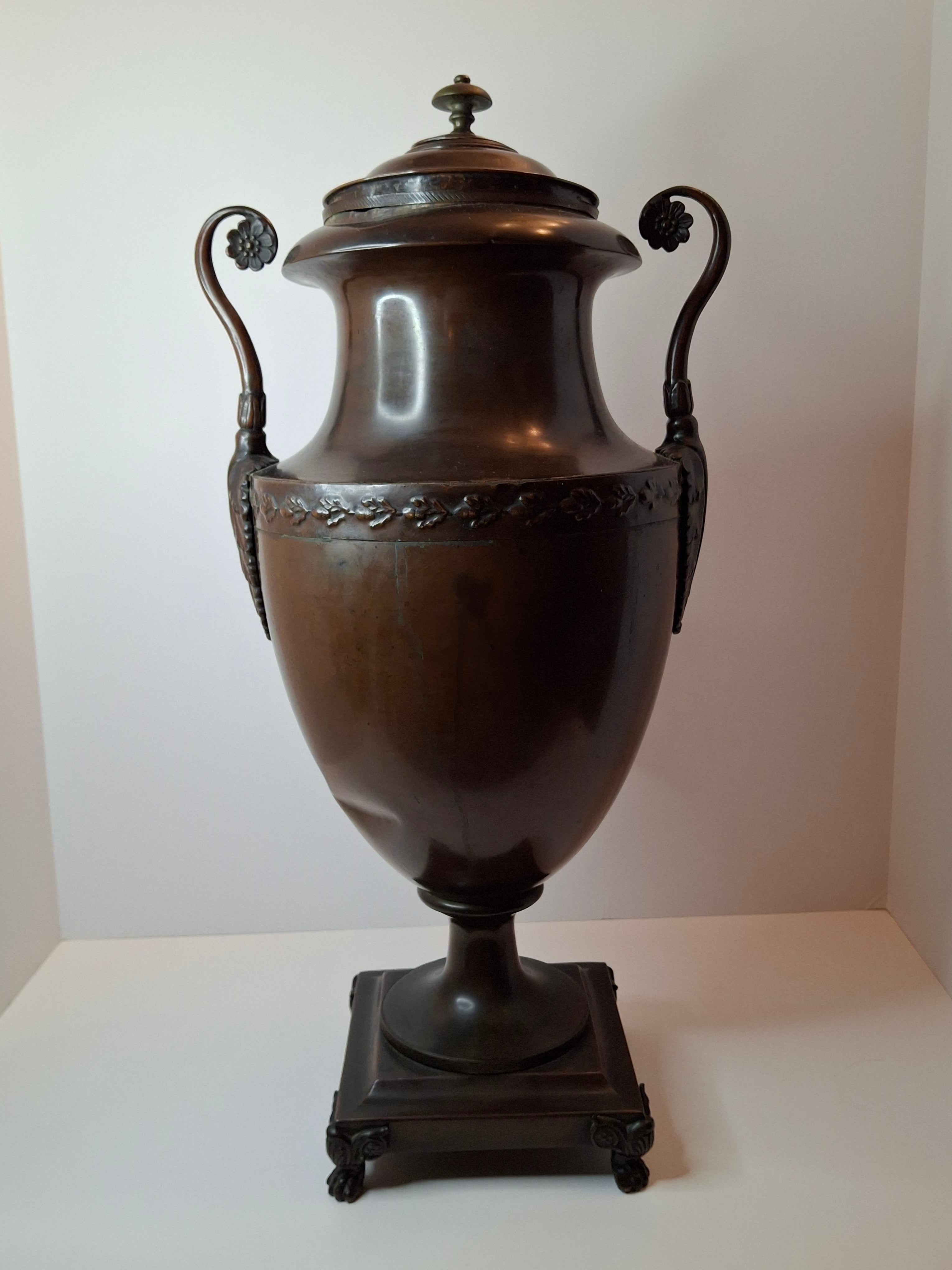 Antique Regency Copper Tea Urn Samovar Neoclassical Oak Leaf Frieze Lion Paw Feet c. 1820