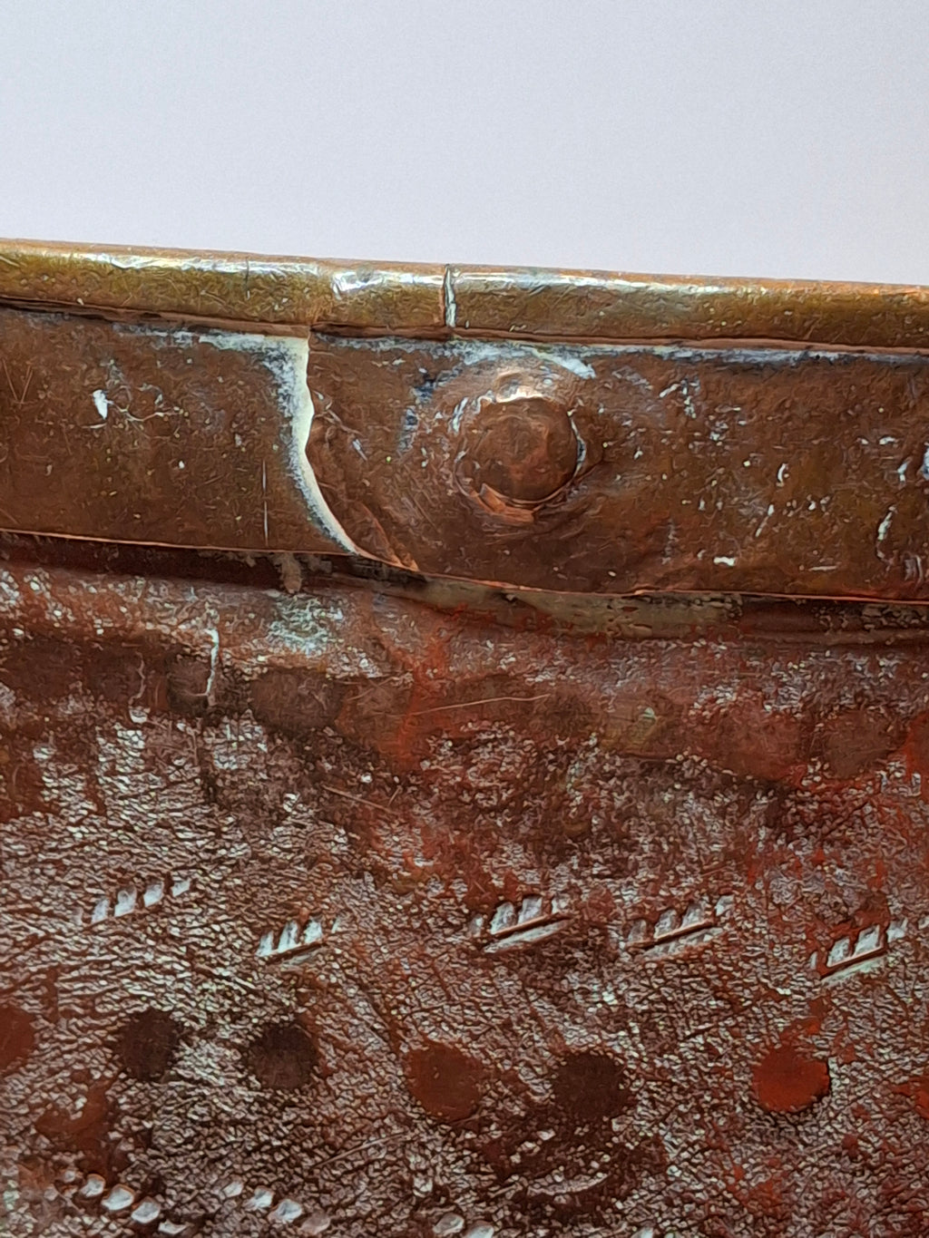 Antique 19th C Qajar Huge Copper Water Vessel Hand Hammered Repoussé Basin 11"
