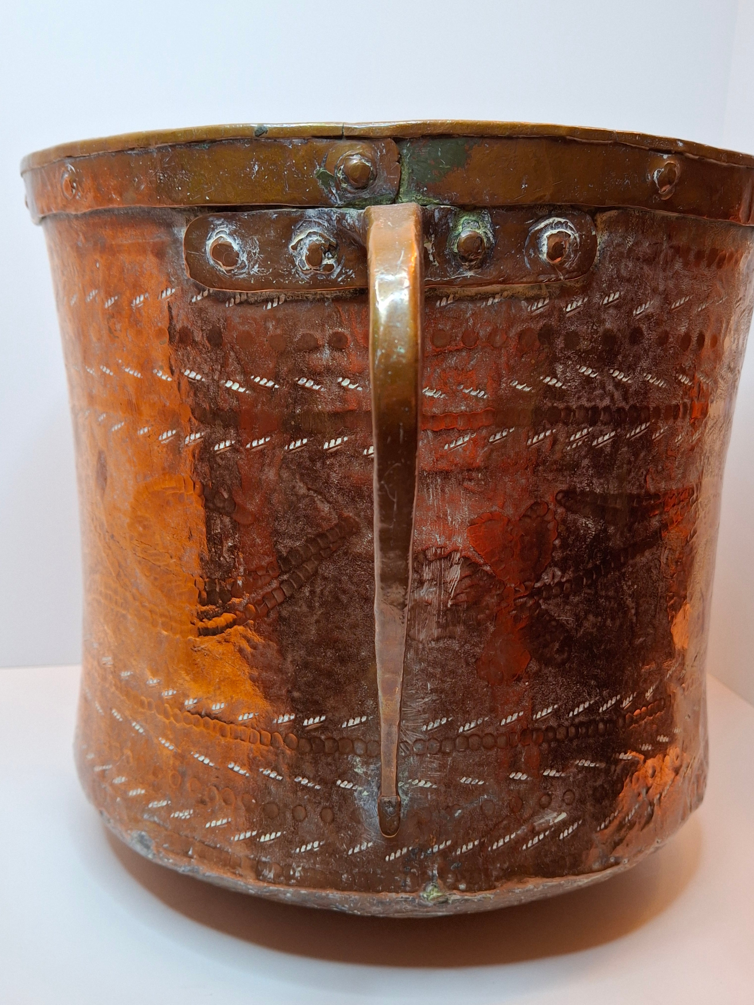 Antique 19th C Qajar Huge Copper Water Vessel Hand Hammered Repoussé Basin 11"