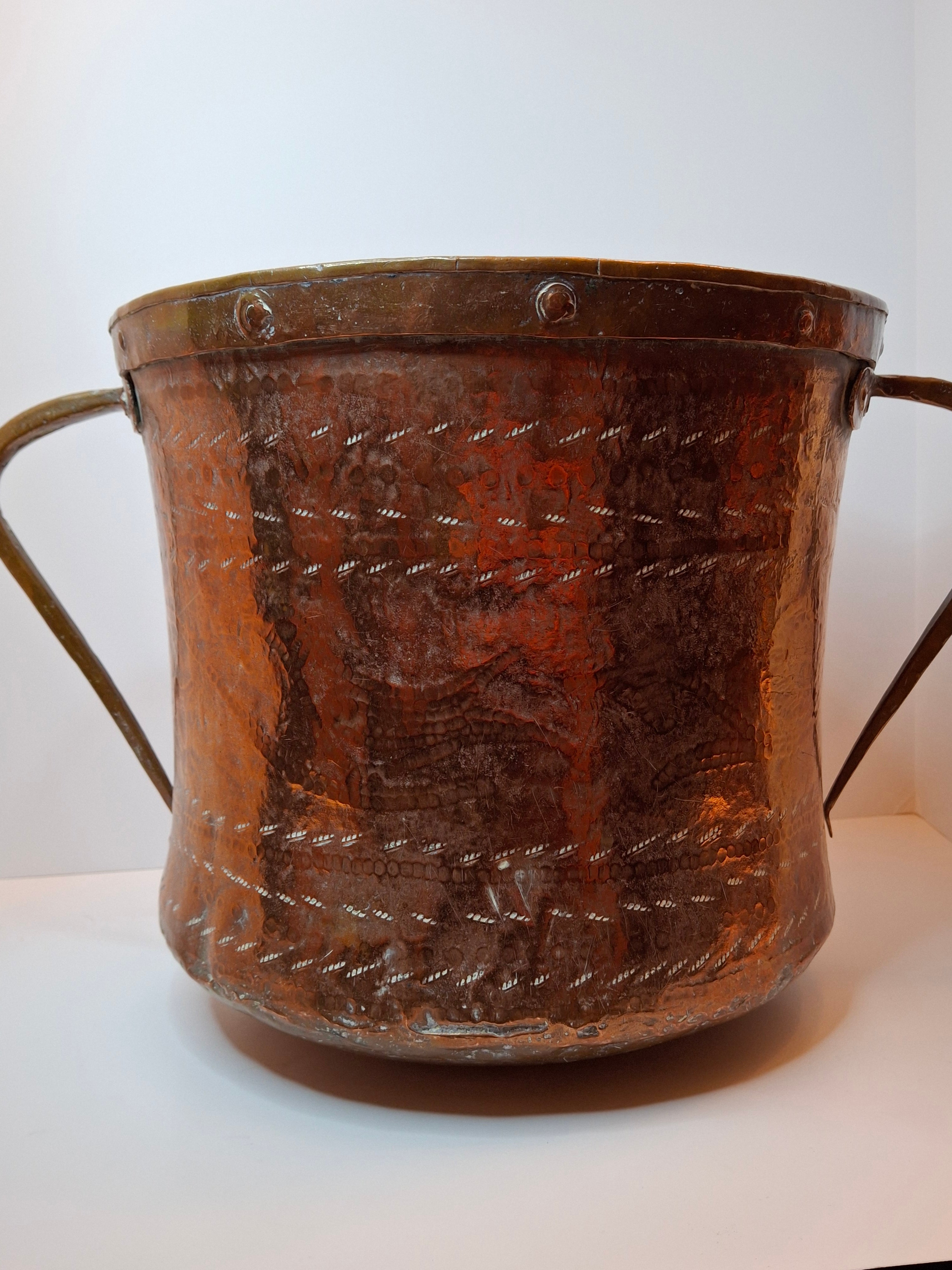 Antique 19th C Qajar Huge Copper Water Vessel Hand Hammered Repoussé Basin 11"