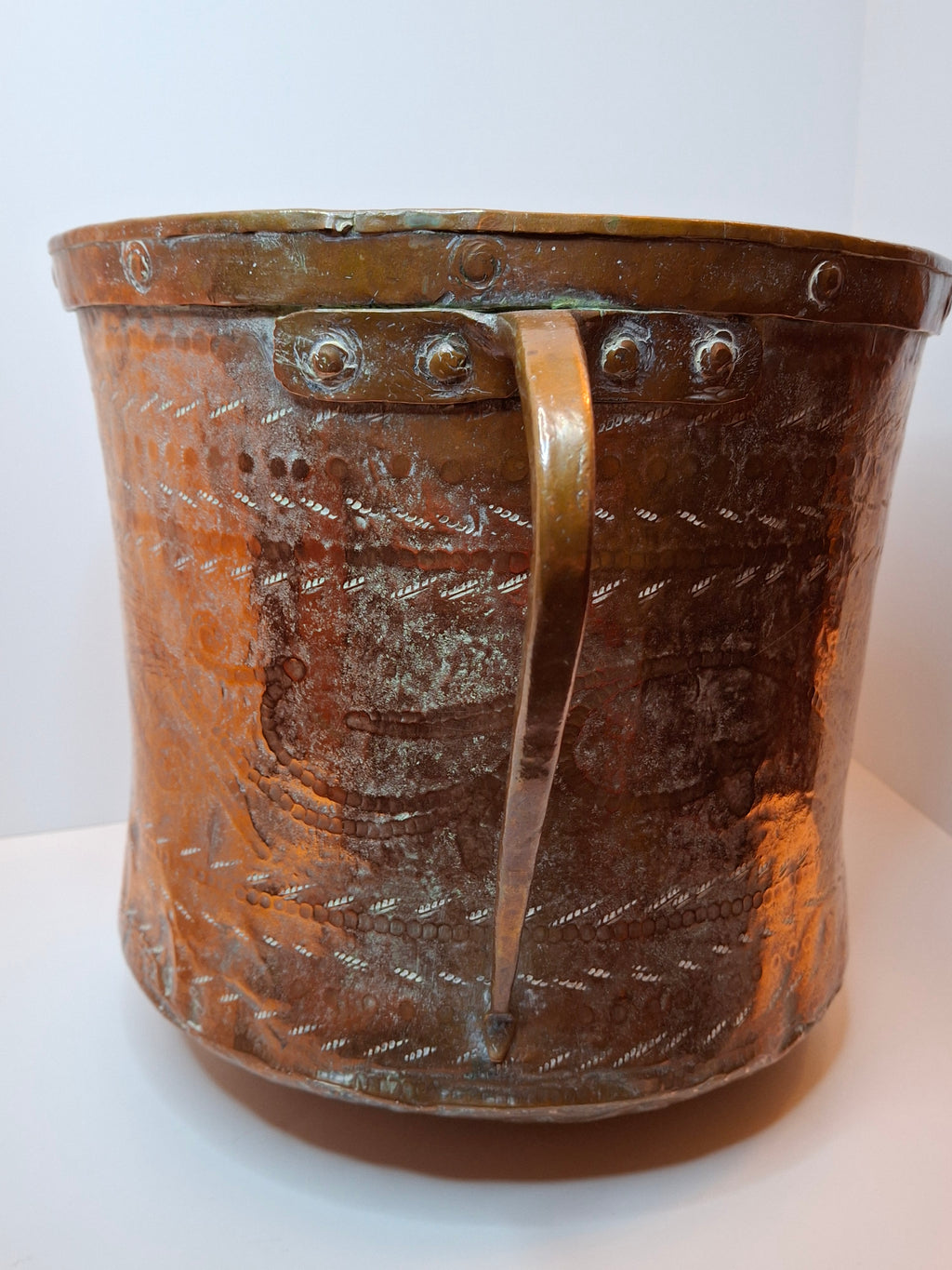 Antique 19th C Qajar Huge Copper Water Vessel Hand Hammered Repoussé Basin 11"