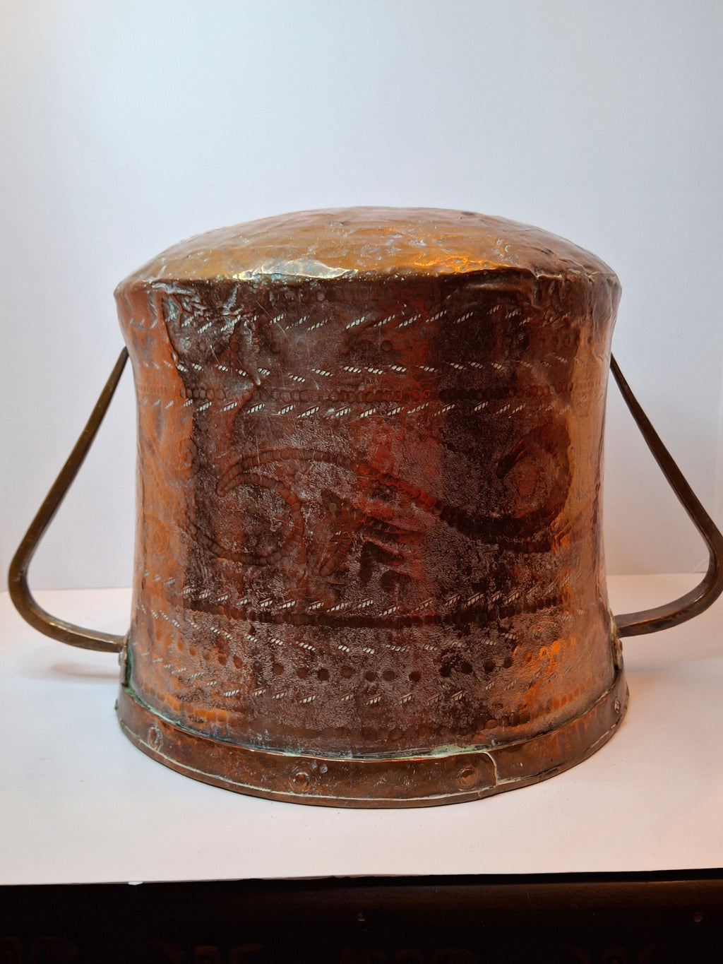 Antique 19th C Qajar Huge Copper Water Vessel Hand Hammered Repoussé Basin 11"