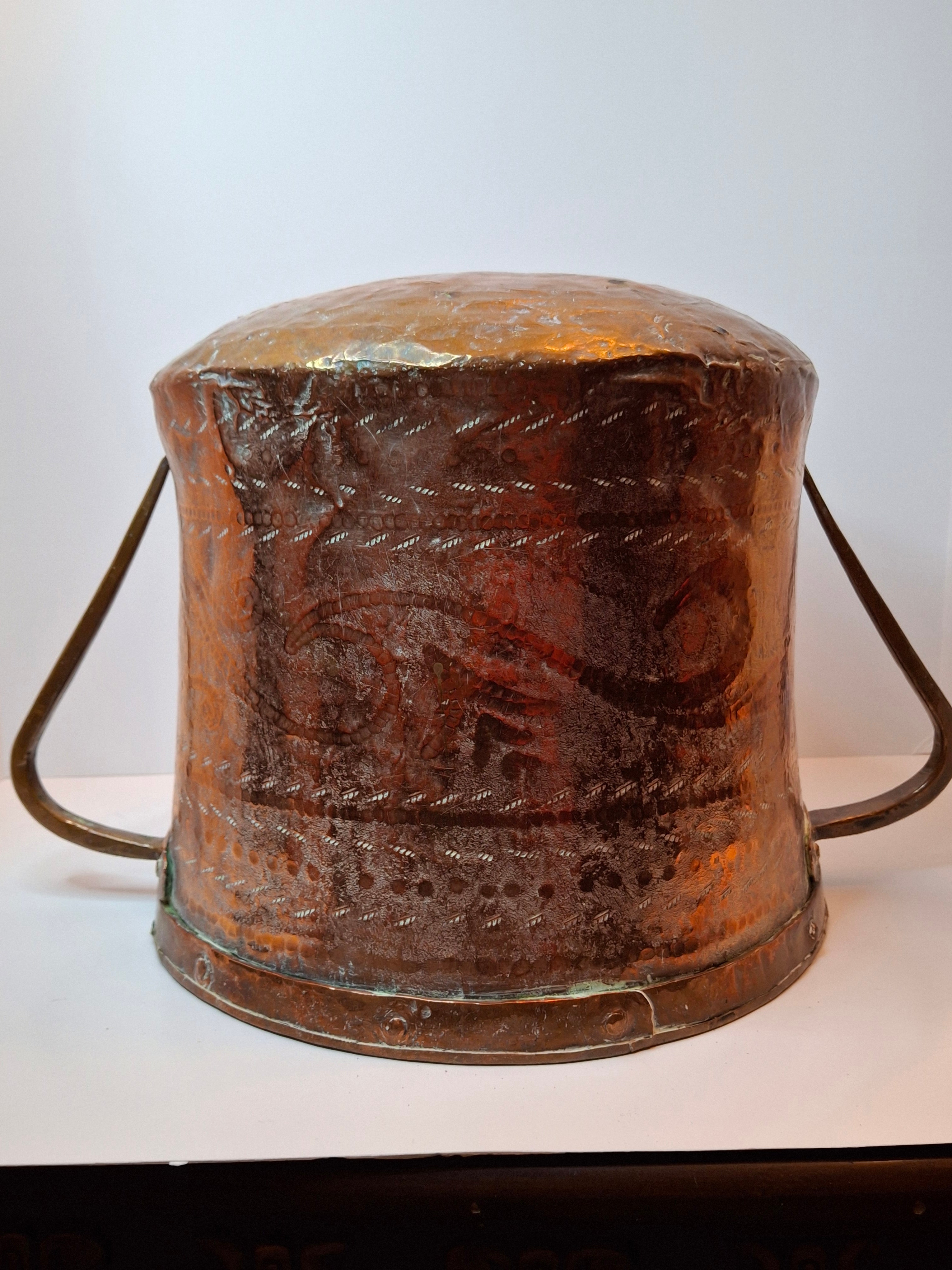 Antique 19th C Qajar Huge Copper Water Vessel Hand Hammered Repoussé Basin 11"