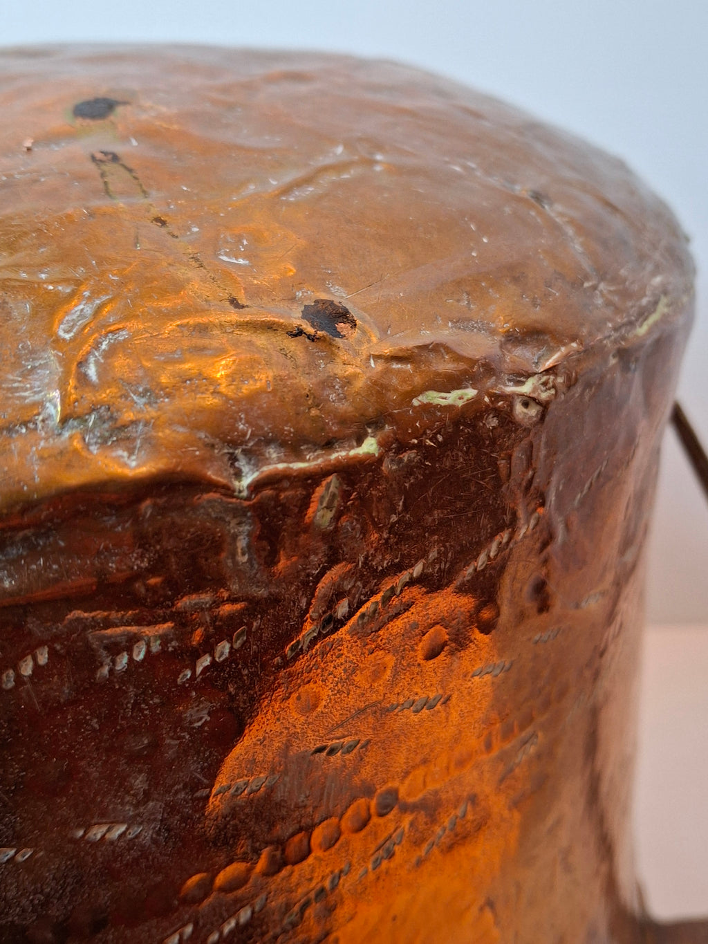 Antique 19th C Qajar Huge Copper Water Vessel Hand Hammered Repoussé Basin 11"