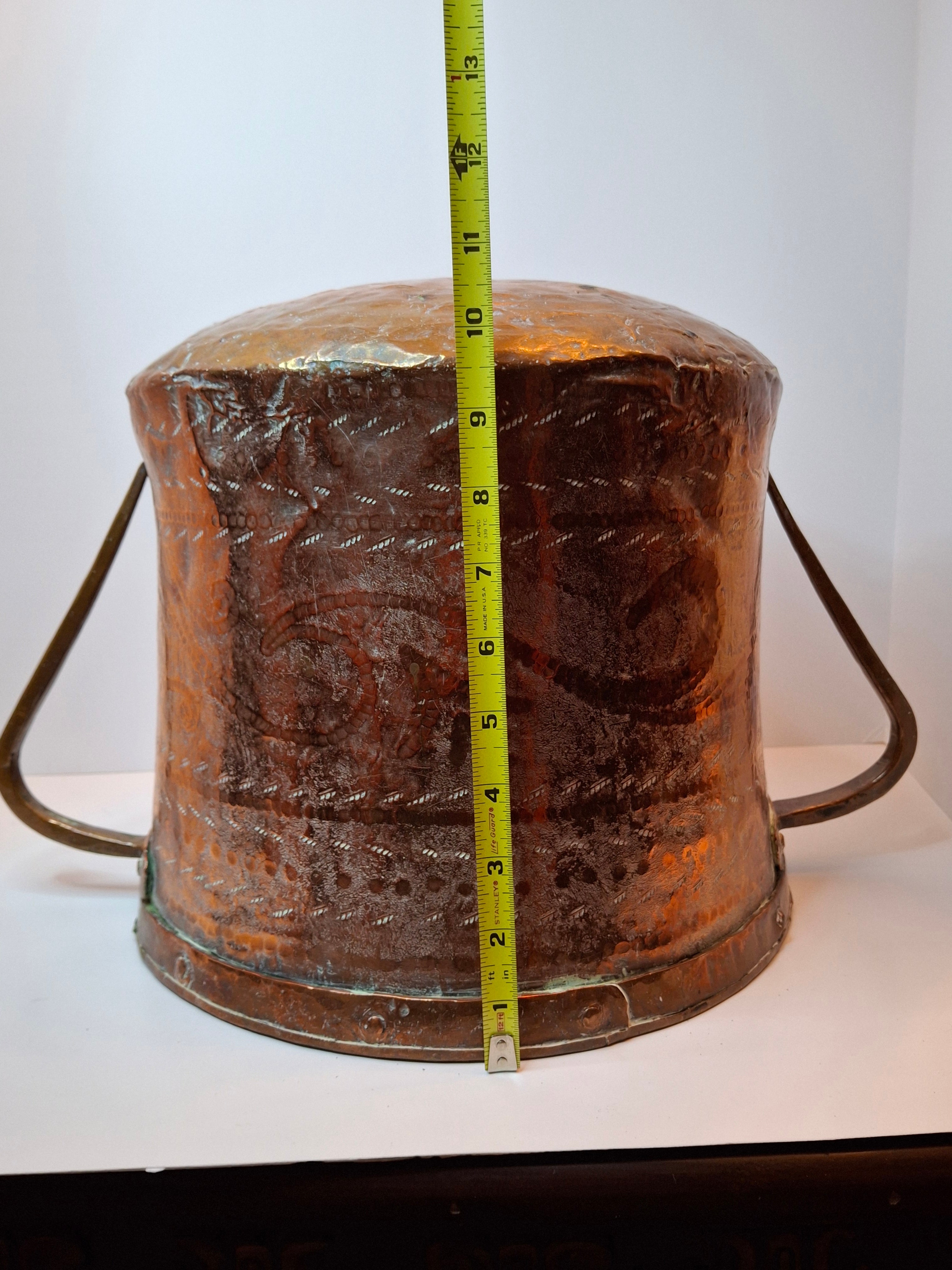 Antique 19th C Qajar Huge Copper Water Vessel Hand Hammered Repoussé Basin 11"