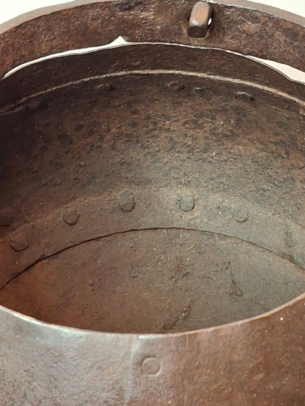 Antique 19th C Hand Forged Wrought Iron Well Bucket Riveted Strap Construction Hearth
