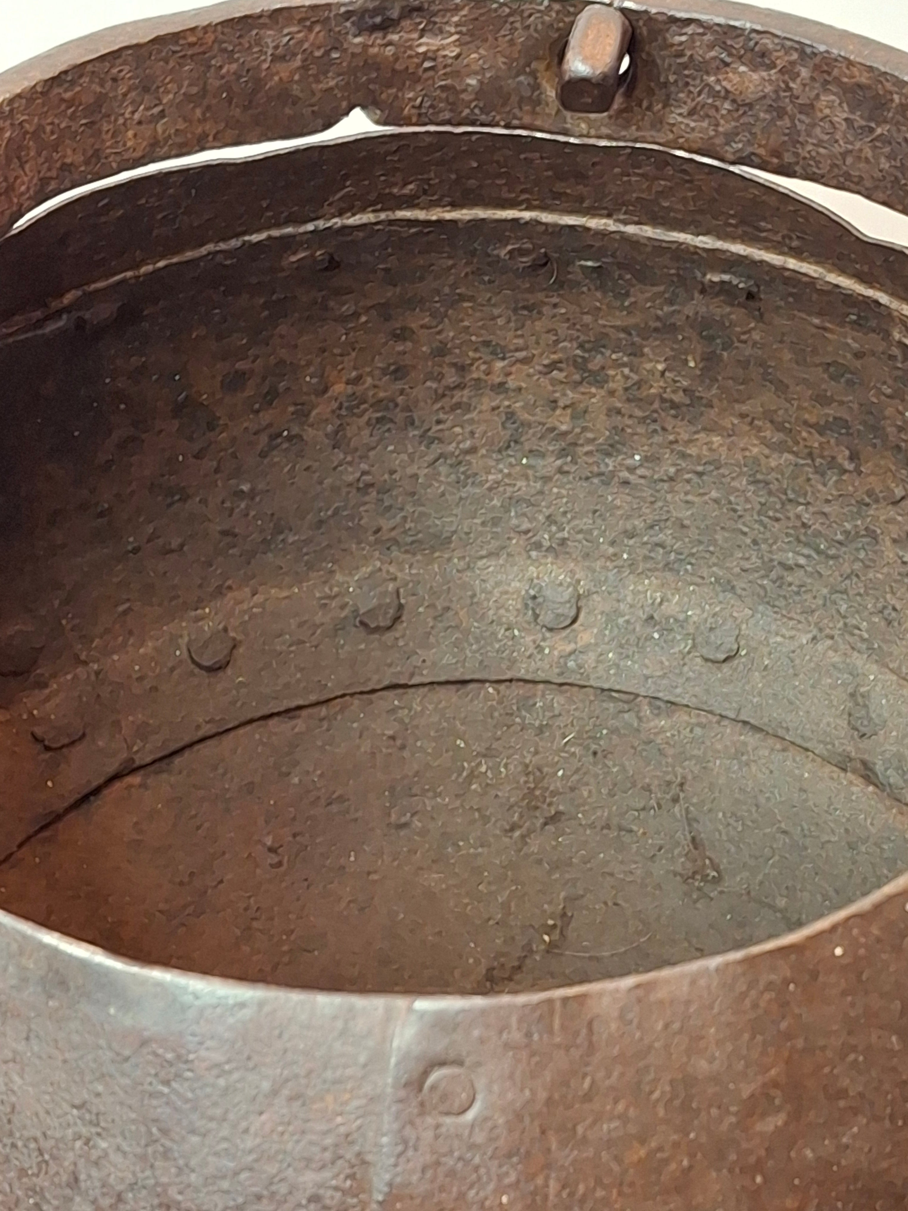 Antique 19th C Hand Forged Wrought Iron Well Bucket Riveted Strap Construction Hearth
