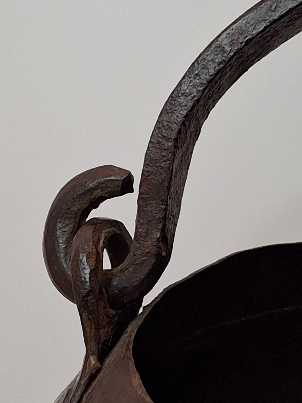 Antique 19th C Hand Forged Wrought Iron Well Bucket Riveted Strap Construction Hearth